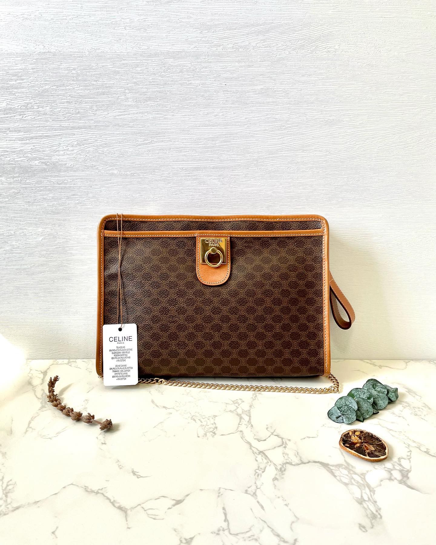 CELINE Brown Monogram Chain Crossbody Bag