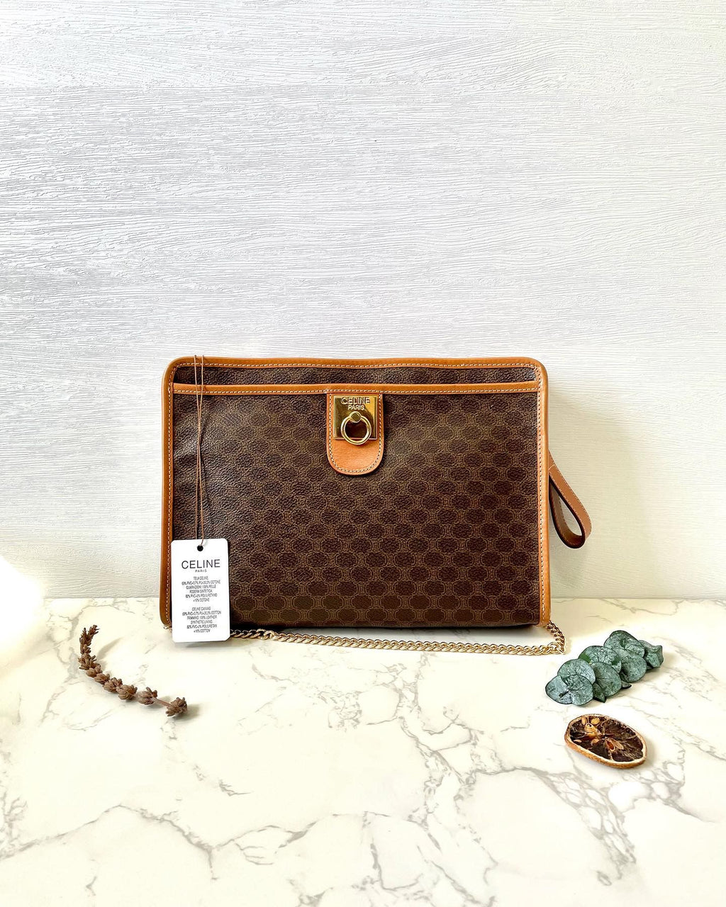 CELINE Brown Monogram Chain Crossbody Bag