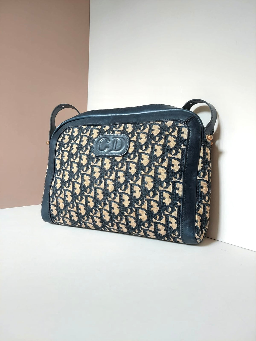 CHRISTIAN DIOR dark blue and black monogram camera bag / side bag / oblique bag