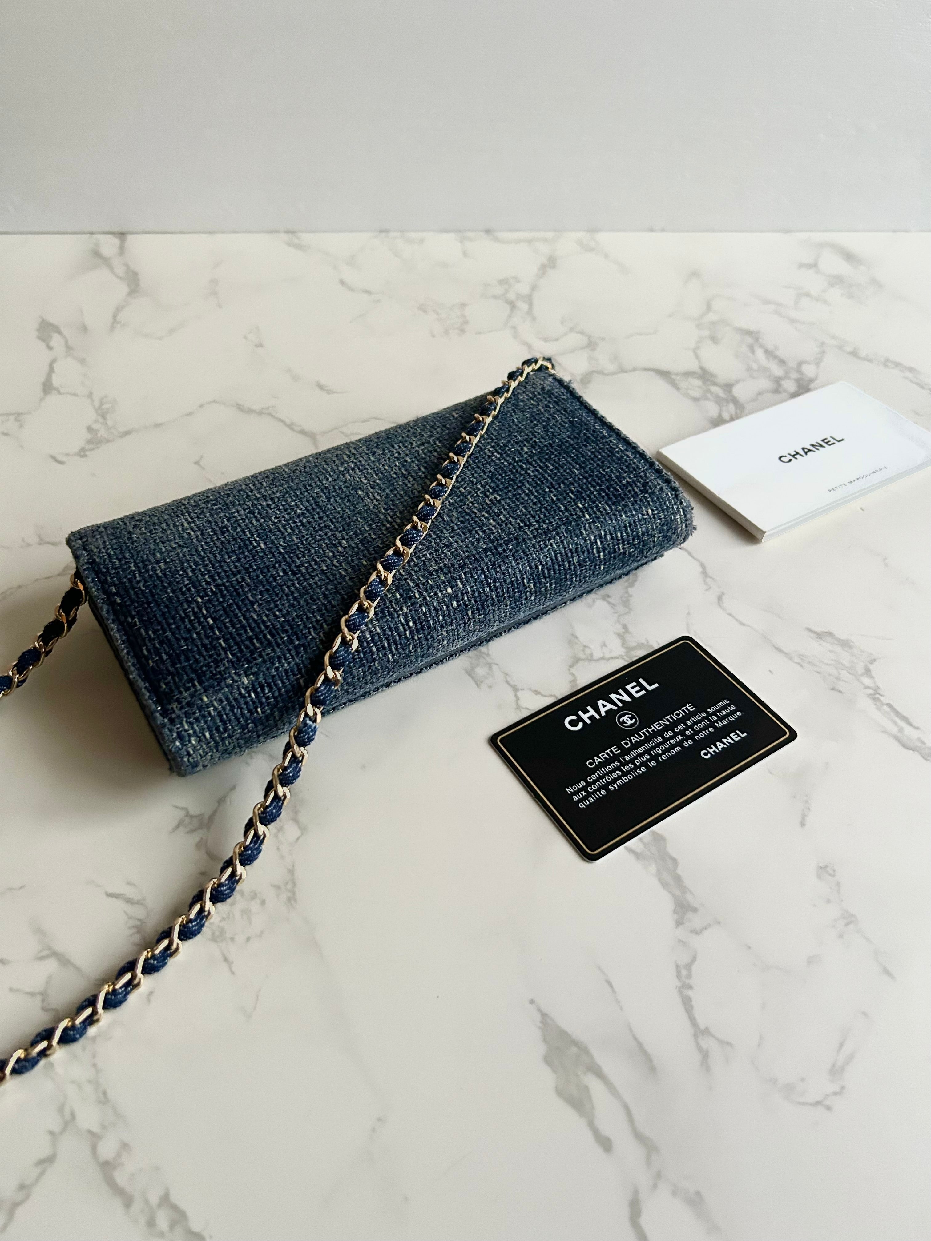 Rare Full Set Chanel Denim Patchwork WOC Shoulder Bag Crossbody Bag Long Wallet