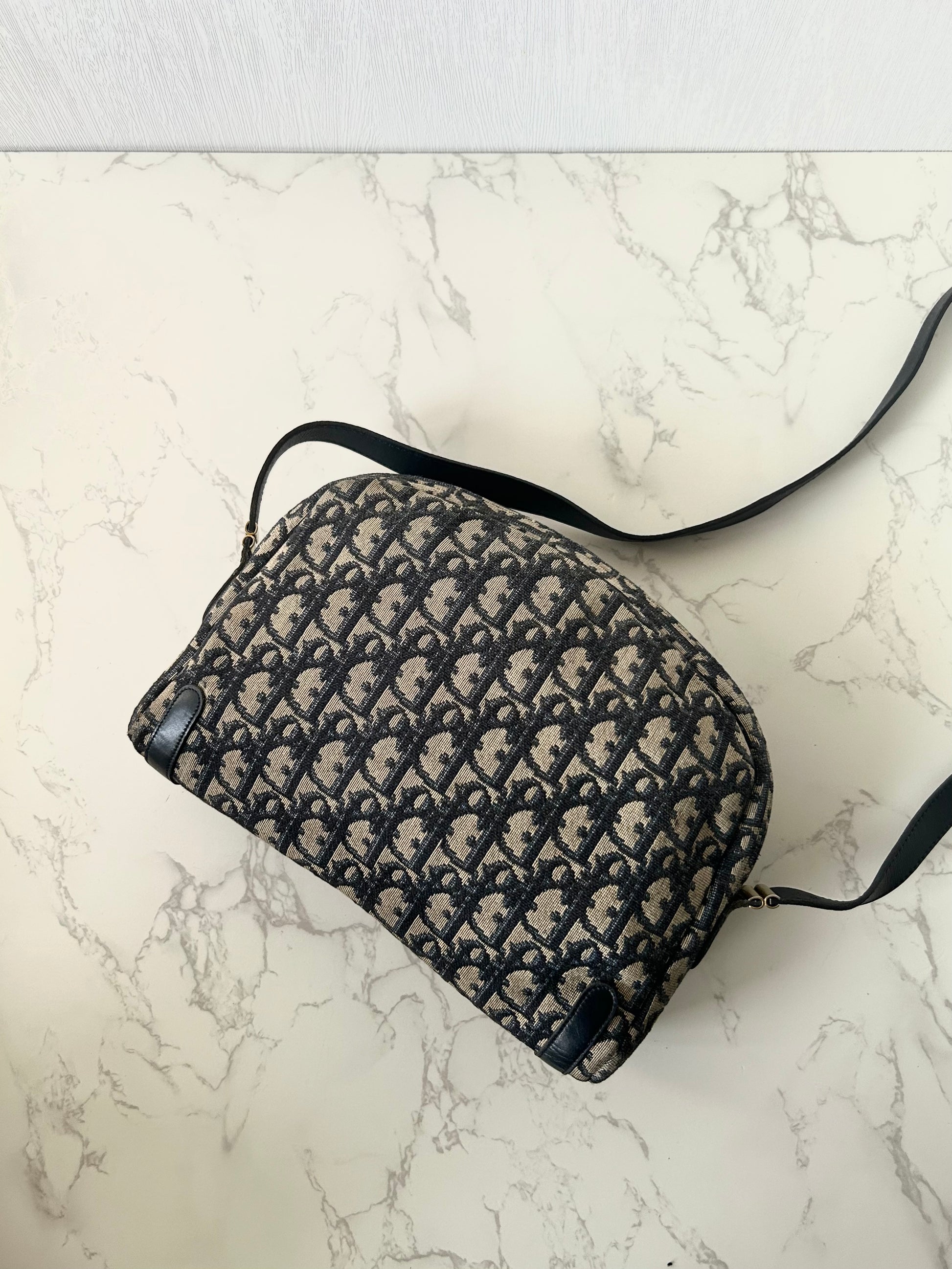 CHRISTIAN DIOR dark blue monogram shoulder bag/side bag/oblique bag