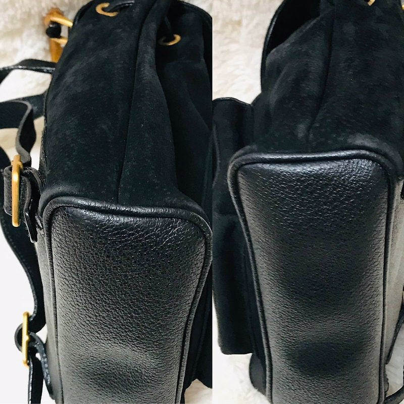 GUCCI classic black leather bamboo small backpack/rucksack/backpack