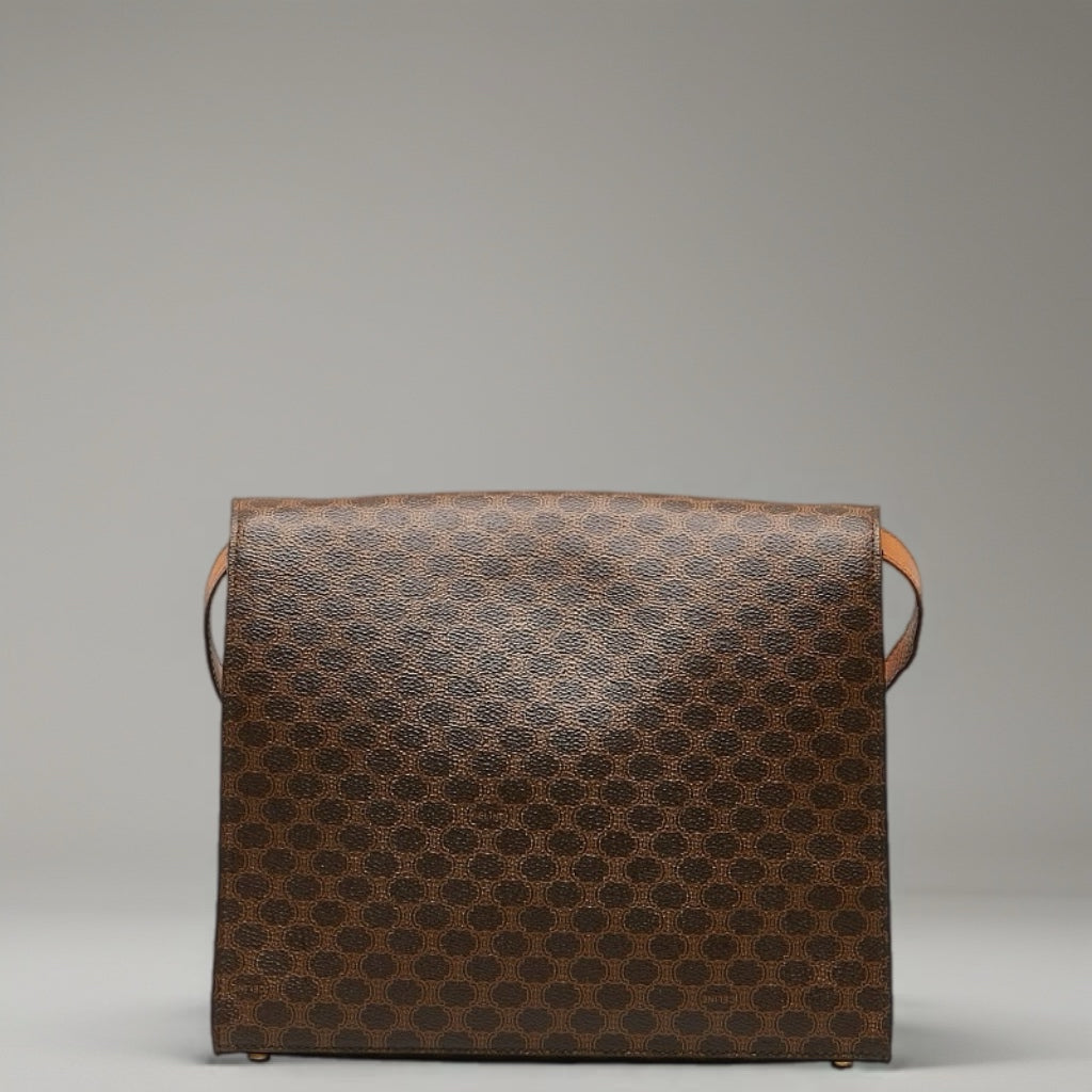 CELINE 中古咖啡色老花信封盒子包/側背包/斜背包