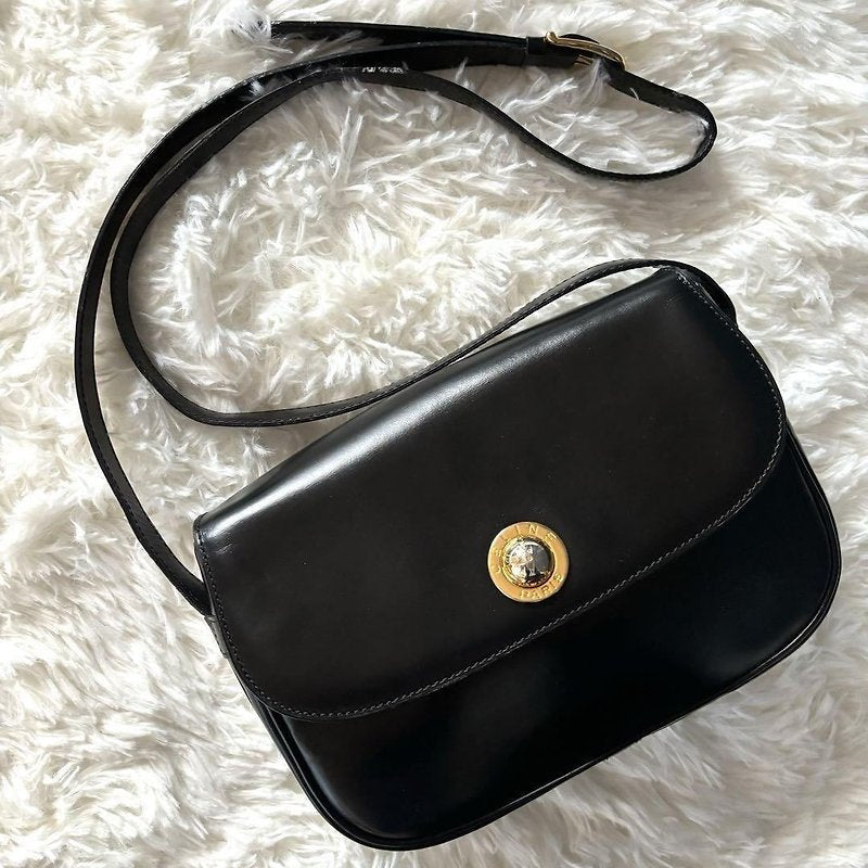 CELINE rare gold planet black leather tofu small bag / side bag / oblique bag