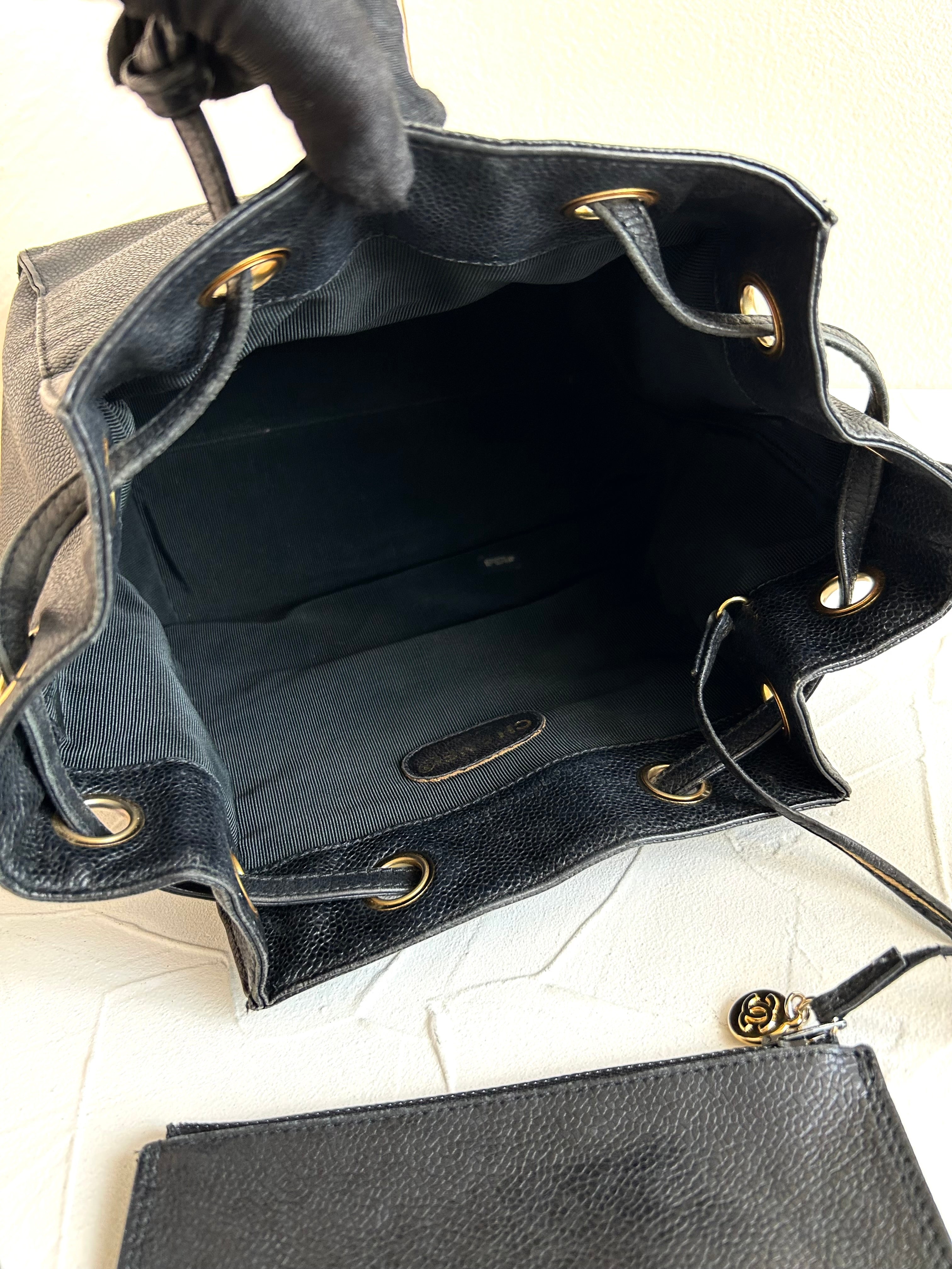 Rare Used Chanel Black Caviar Leather Bucket Bag / Shoulder Bag / Crossbody Bag