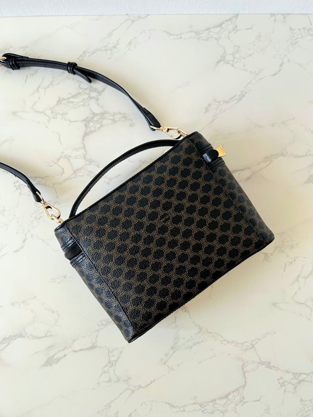 CELINE rare black old flower Vanity box/side bag/oblique bag
