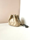 CHRISTIAN DIOR Beige Leather Silver Buckle Drawstring Mini Bucket Bag / Crossbody Bag / Shoulder Bag