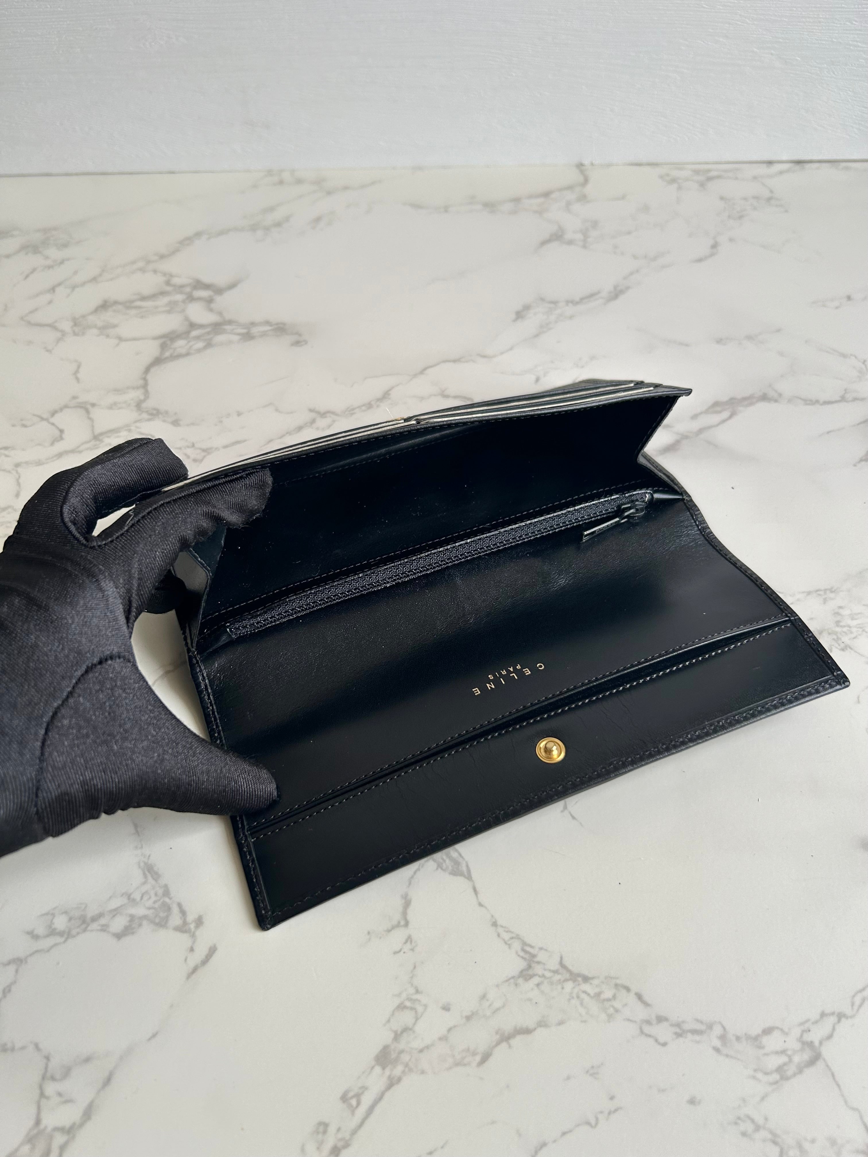 CELINE black monogram leather long wallet/wallet