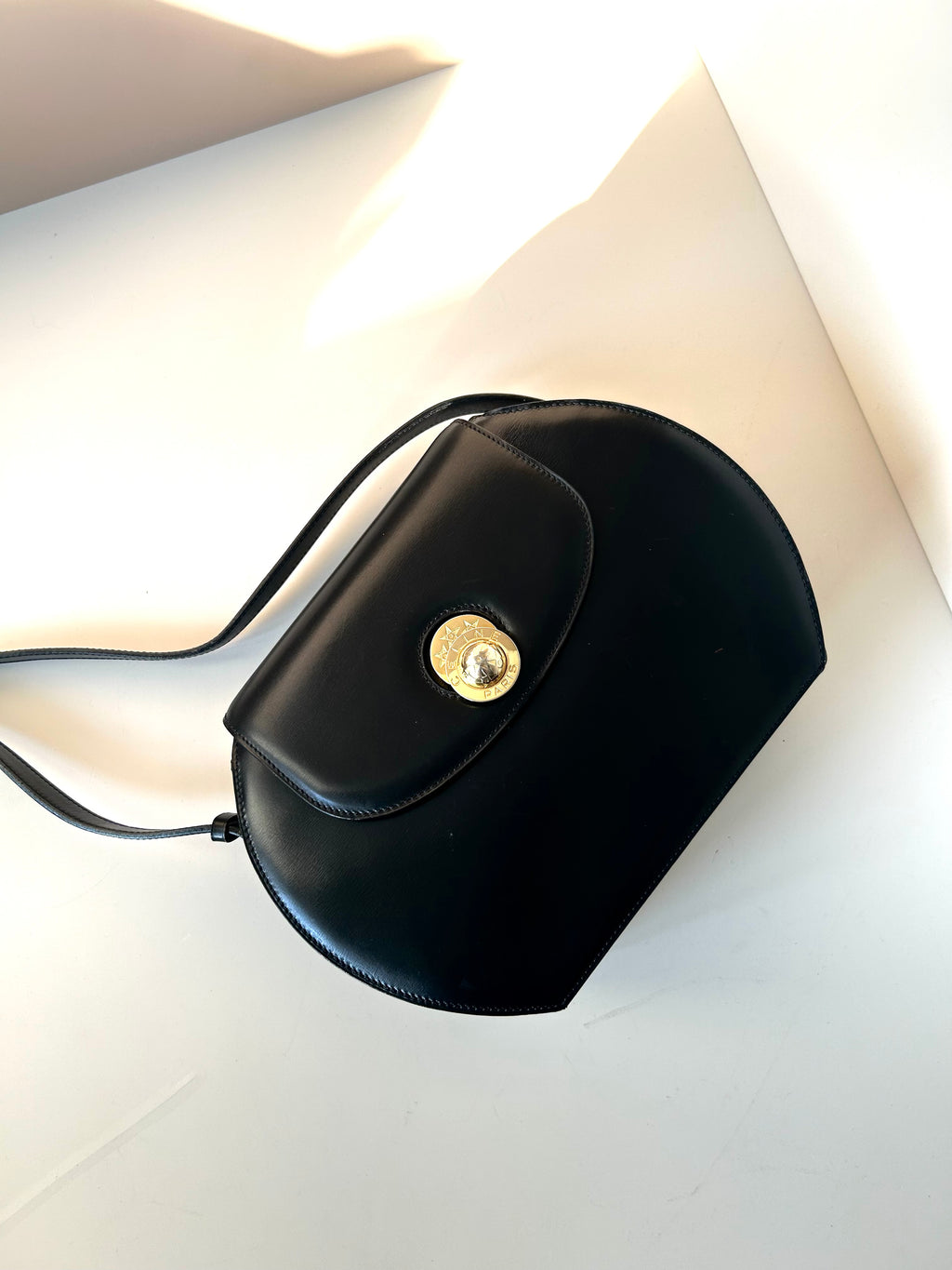 CELINE Rare Moving Planet Black Leather Tofu Bun Small Bag Side Bag / Crossbody Bag