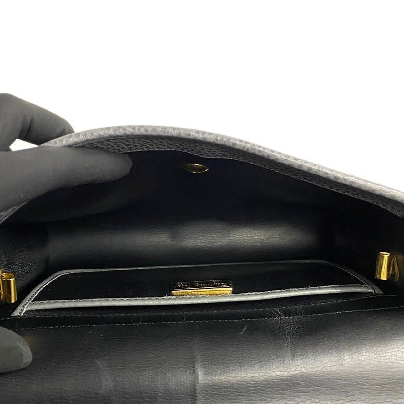 CHRISTIAN DIOR rare black and gray stitching leather gold buckle side bag / oblique bag