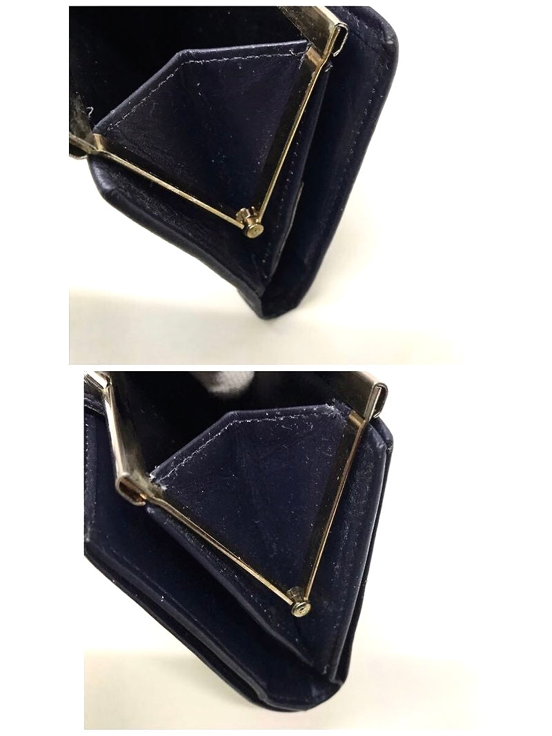 CHRISTIAN DIOR Dark blue old flower leather short clip gold wallet / wallet - Japanese second-hand Vintage