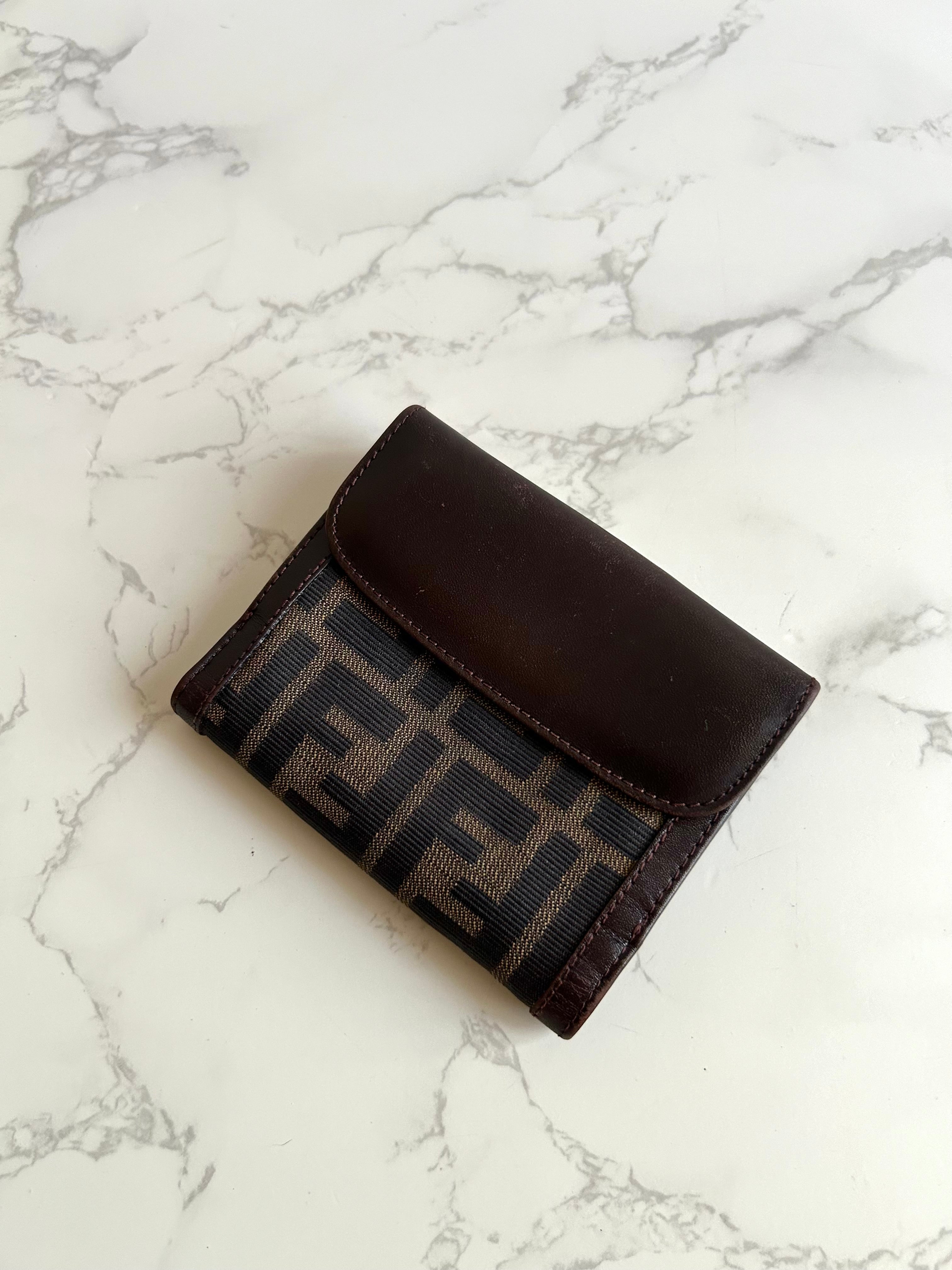 FENDI Zucchino Brown Monogram Short Wallet/Short Clip