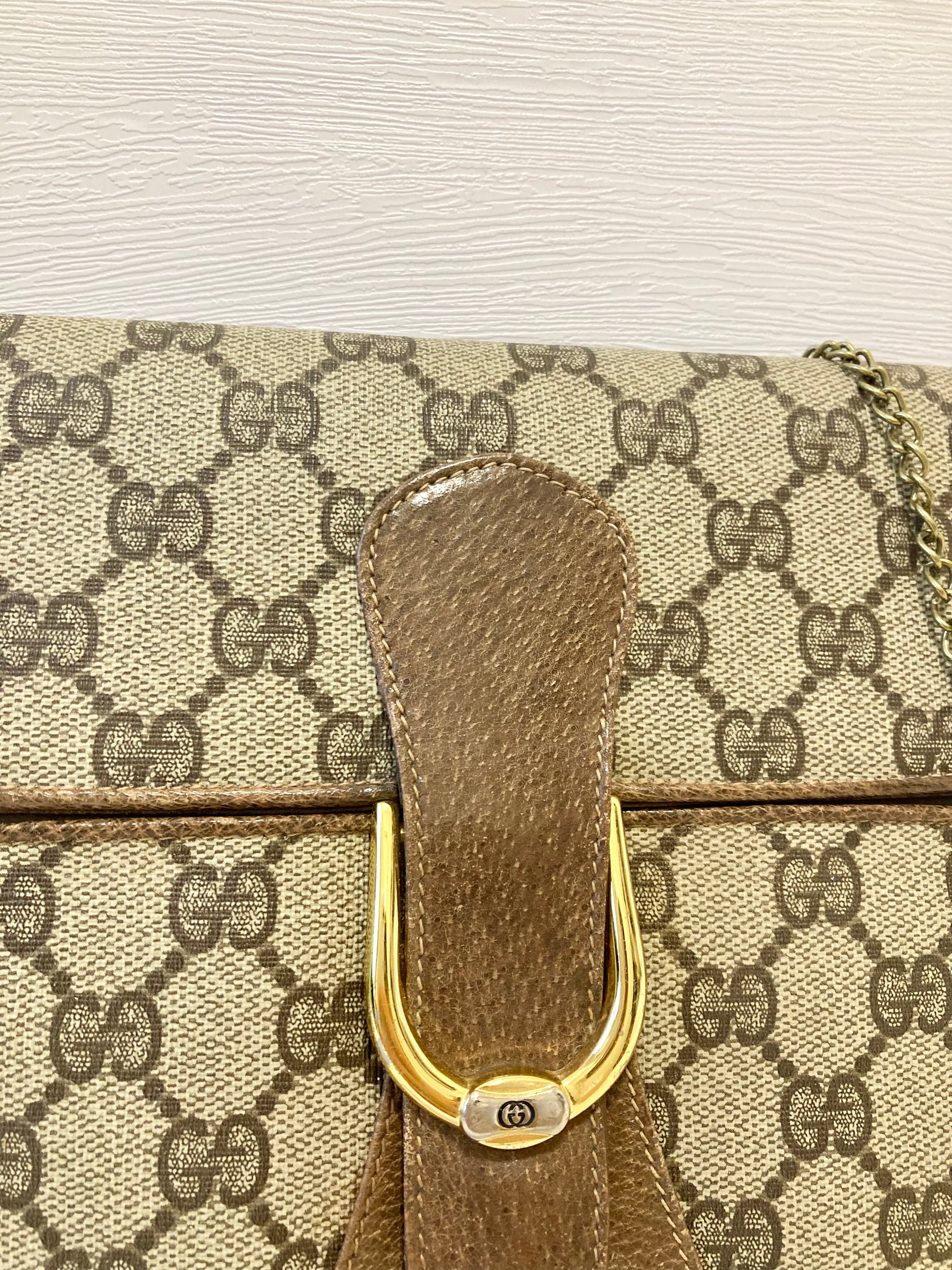 GUCCI Brown Monogram Horseshoe Shoulder Bag