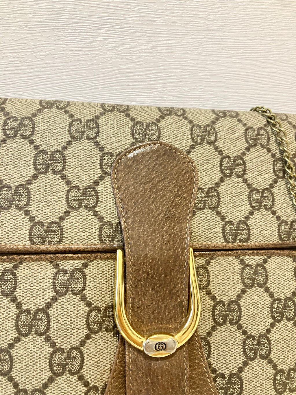 GUCCI Brown Monogram Horseshoe Shoulder Bag