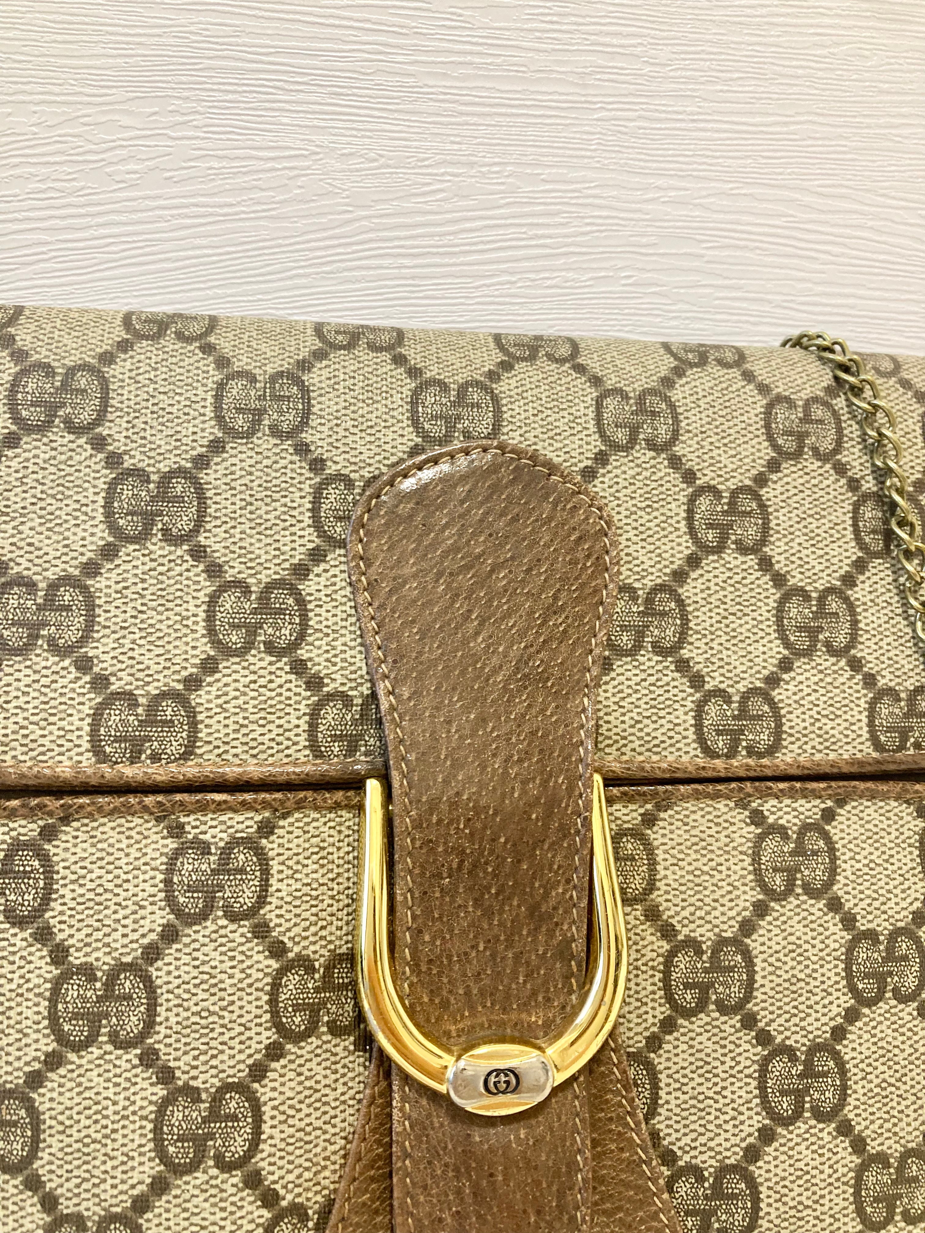 GUCCI Brown Monogram Horseshoe Shoulder Bag