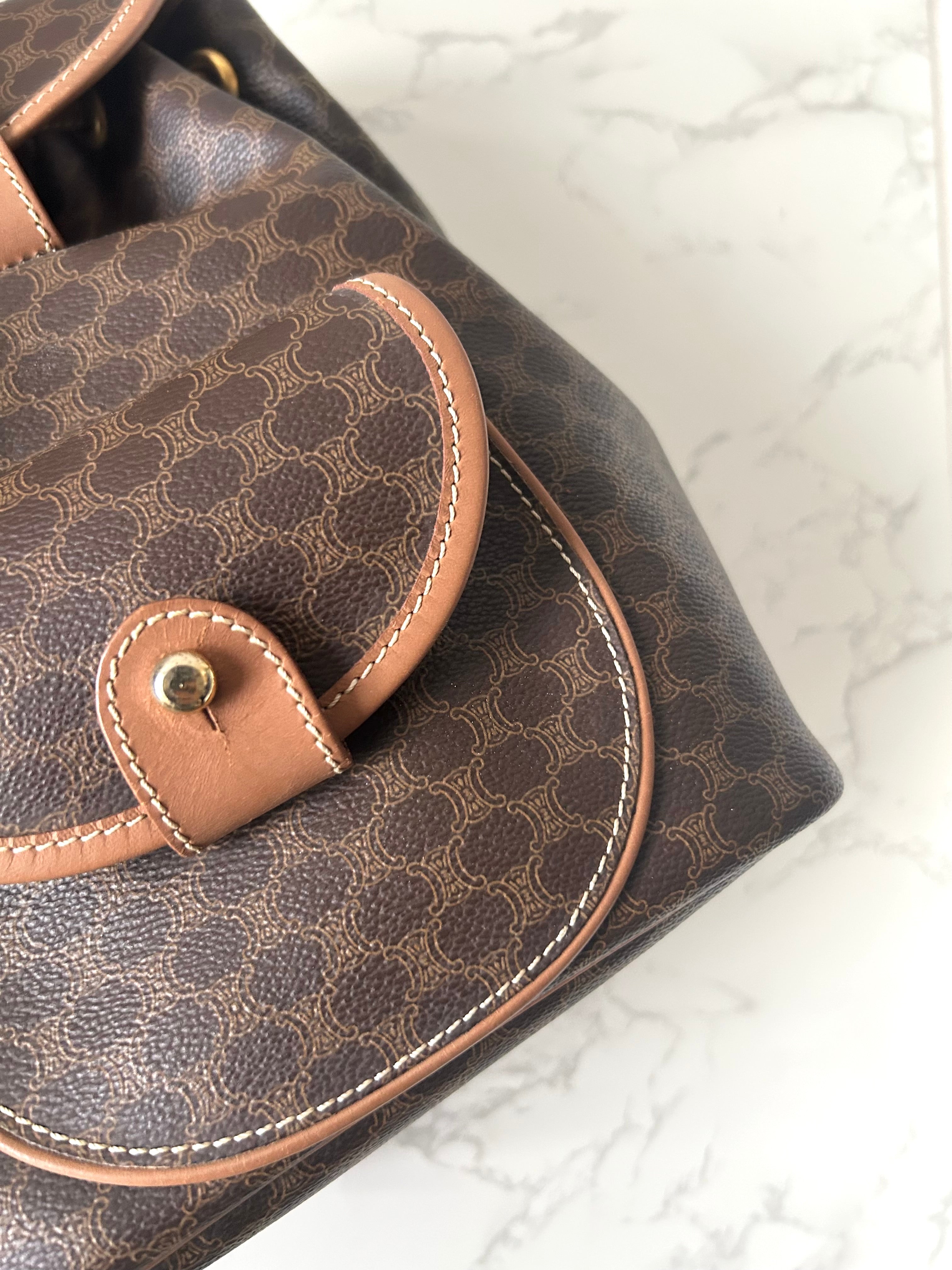 CELINE Rare Brown Monogram Flap Leather Backpack