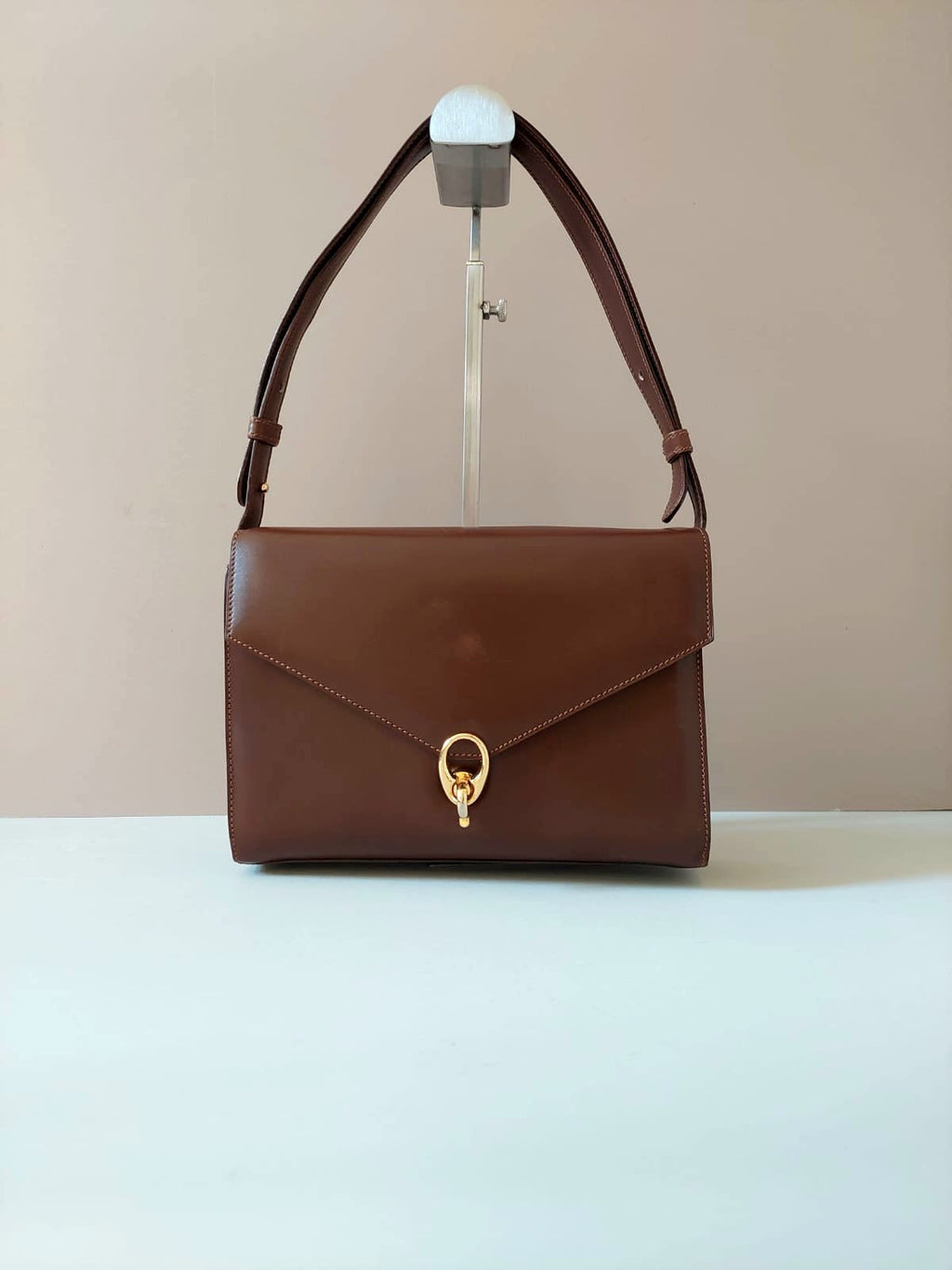 CELINE 稀有咖啡色金環扣馬鞍側背包/腋下包
