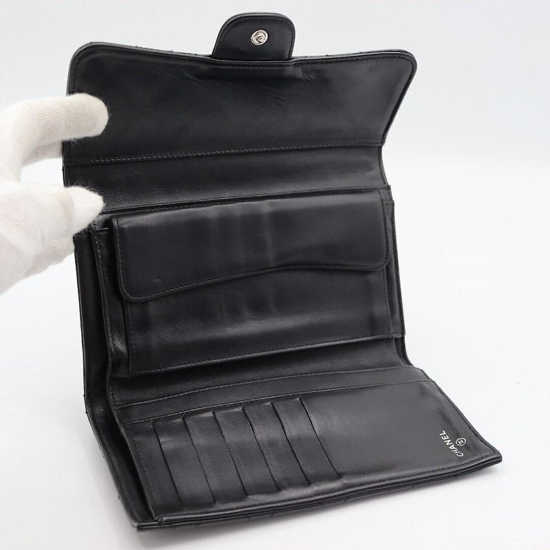 CHANEL Black Lambskin Leather Long Wallet/Chain Side Bag/Slant Bag - Japanese Second-hand Vintage