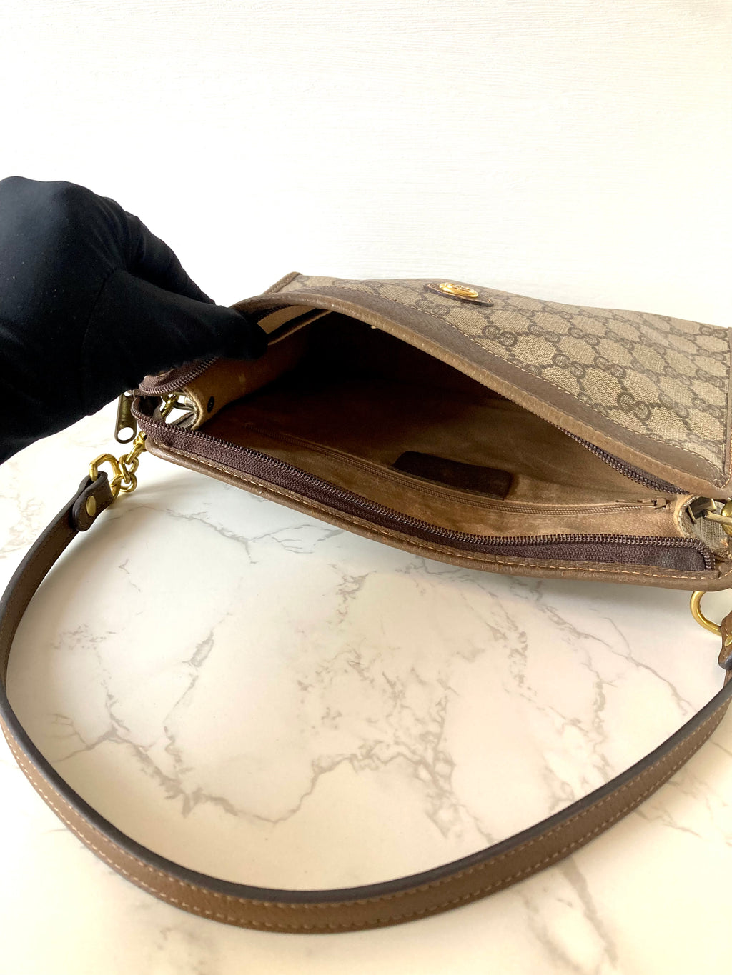 GUCCI Brown Monogram Gold Accessories Two-way Shoulder Bag / Pouch Bag