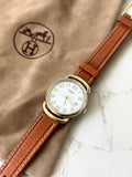 HERMES Pullman Gold Buckle Brown Belt Men's and Women's Antique Watch/Watch