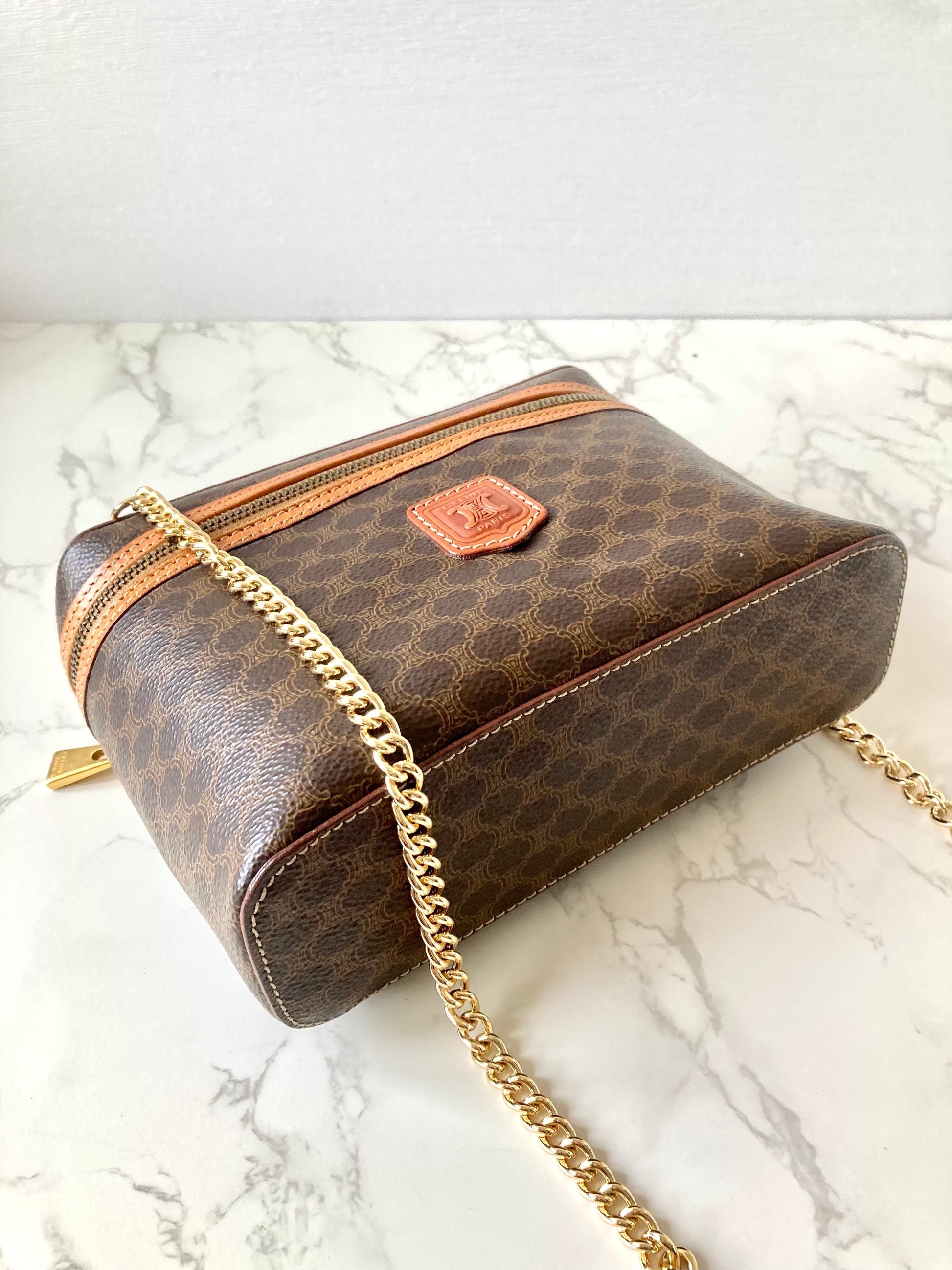 CELINE Brown Monogram Vanity Case / Crossbody Chain Bag