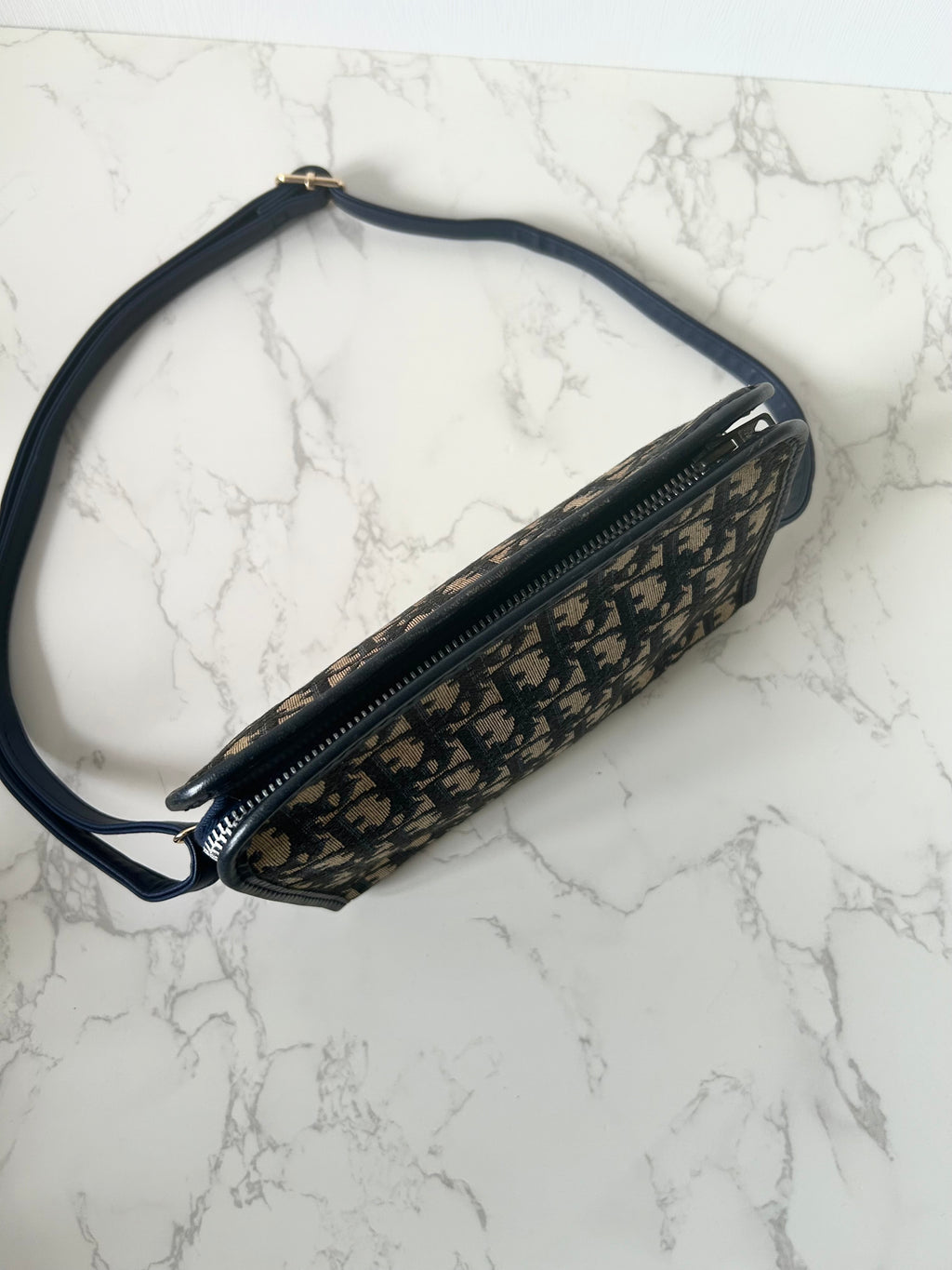 CHRISTIAN DIOR dark blue and black monogram shoulder bag / side bag / oblique bag