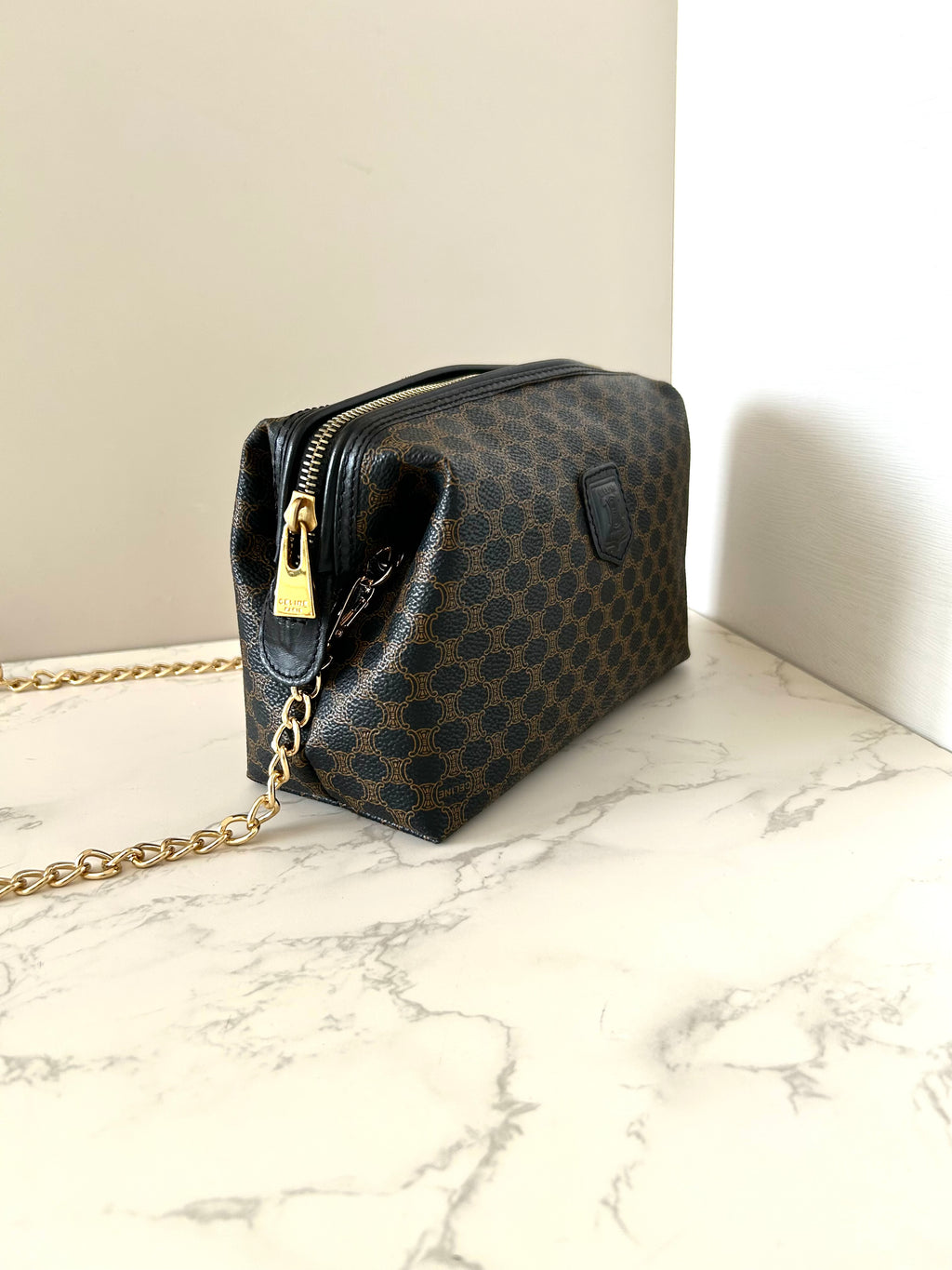 CELINE Rare Medium Cloud Black Old Flower Side Bag / Diagonal Bag