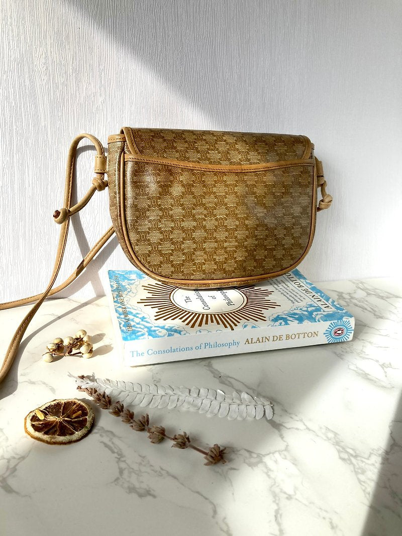 CELINE Brown Old Flower Leather Tassel Bobby Small Bag/Side Bag/Messenger Bag