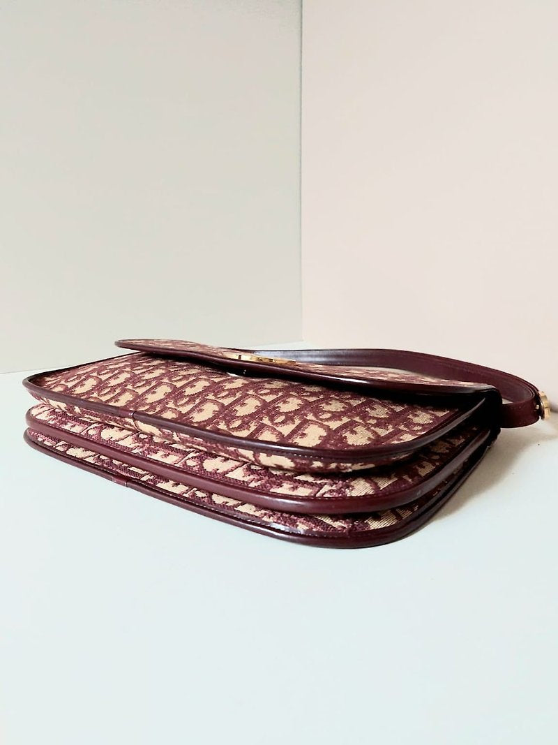 CHRISTIAN DIOR Burgundy old flower Bobby shoulder bag/side backpack/underarm bag