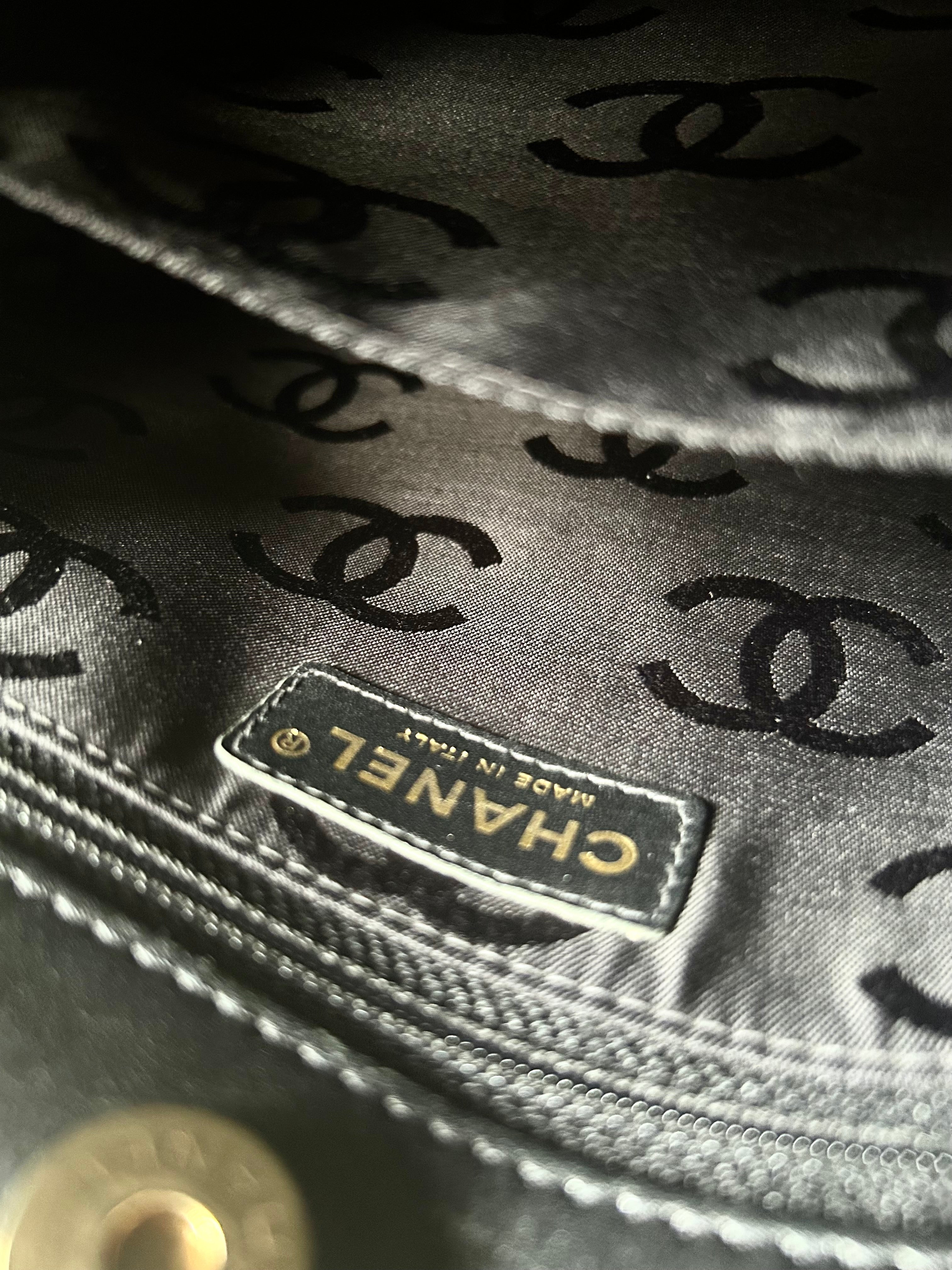 CHANEL Wild Stitch Vivian black gold label small tote bag / side bag