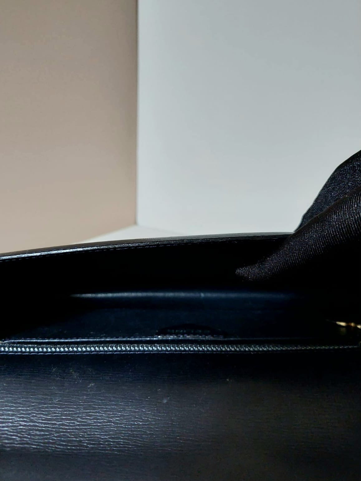 CELINE rare gold Arc de Triomphe badge dark blue leather small bag / side bag / oblique bag