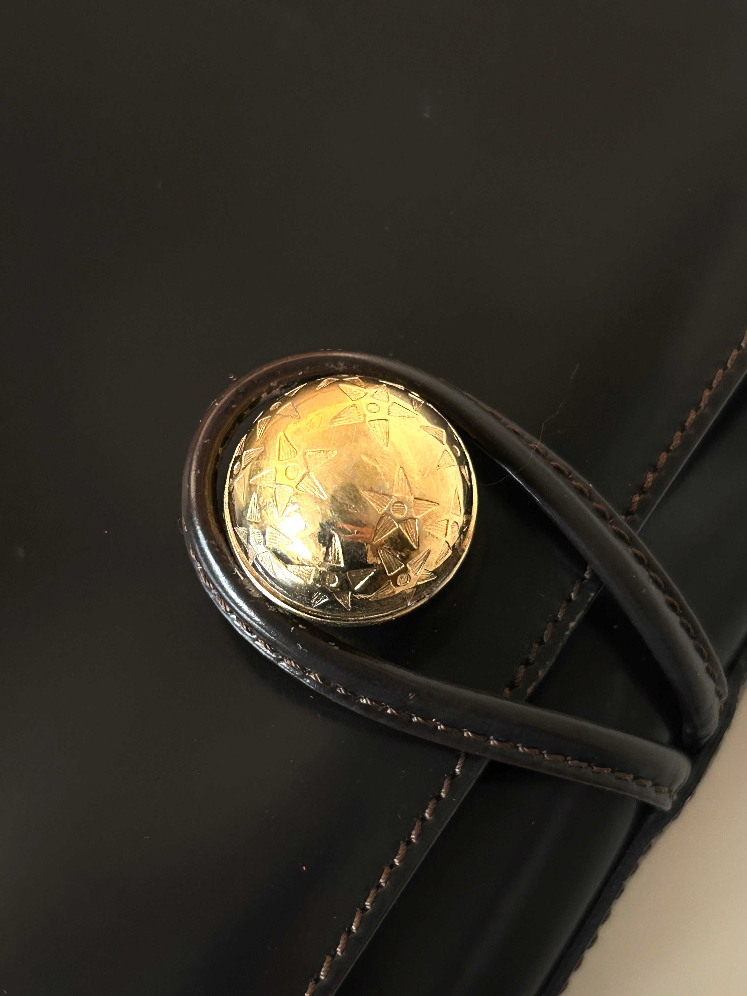 CELINE rare black and gold planet flap backpack / shoulder bag