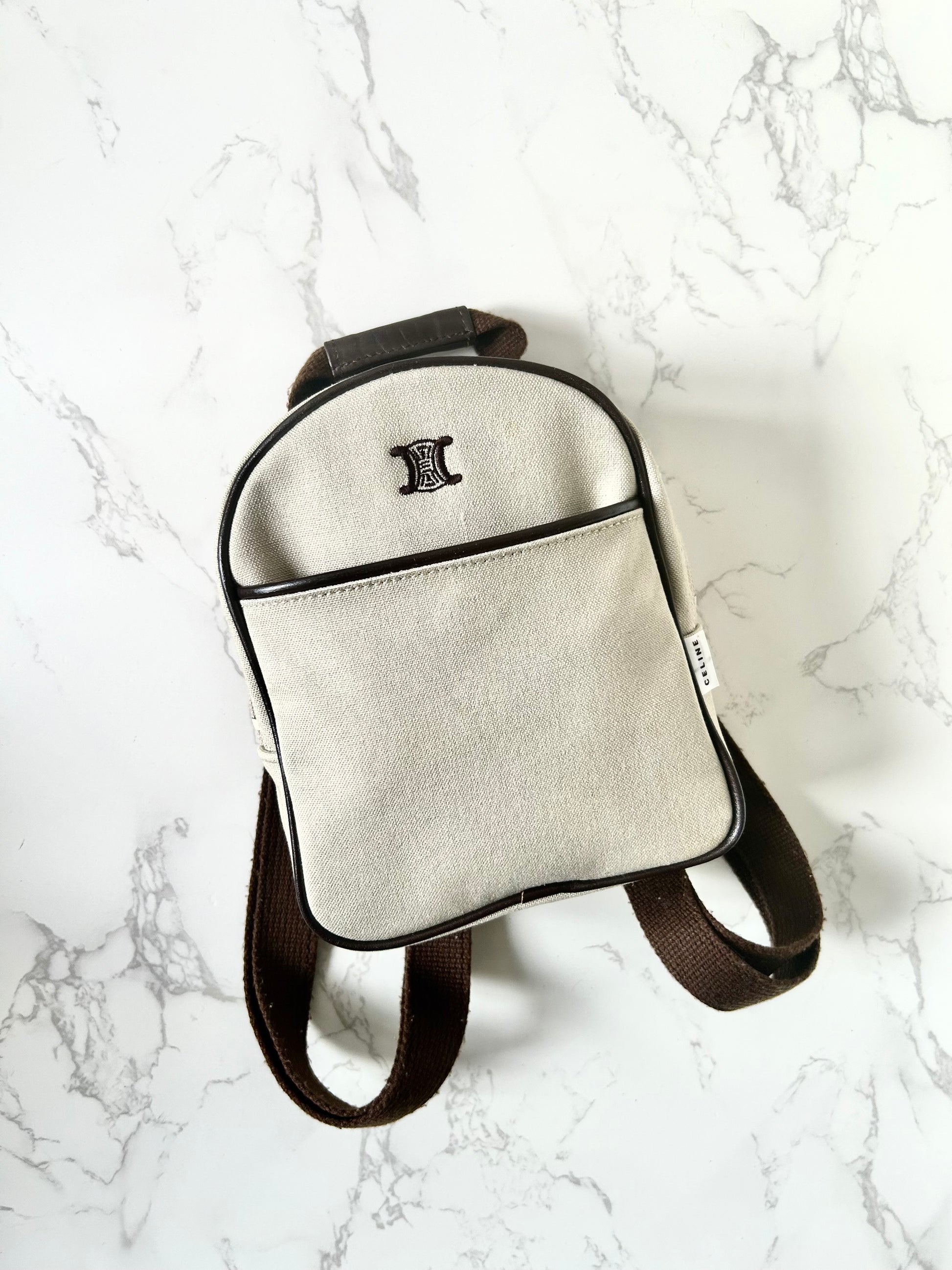 CELINE rare beige black Arc de Triomphe small backpack / rucksack / backpack