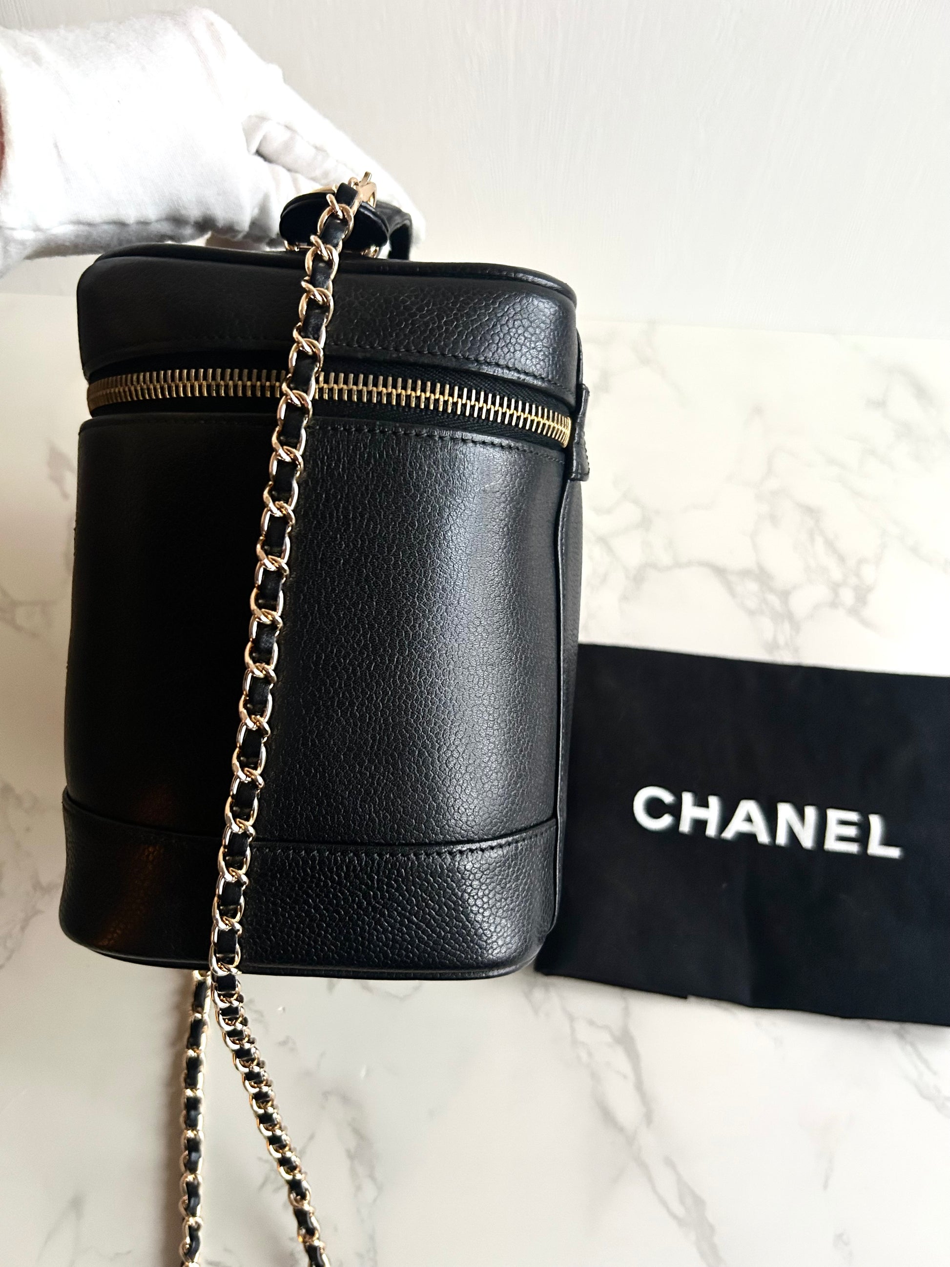 Chanel黑色魚子醬化妝盒子包/斜背包/側背包/單肩包