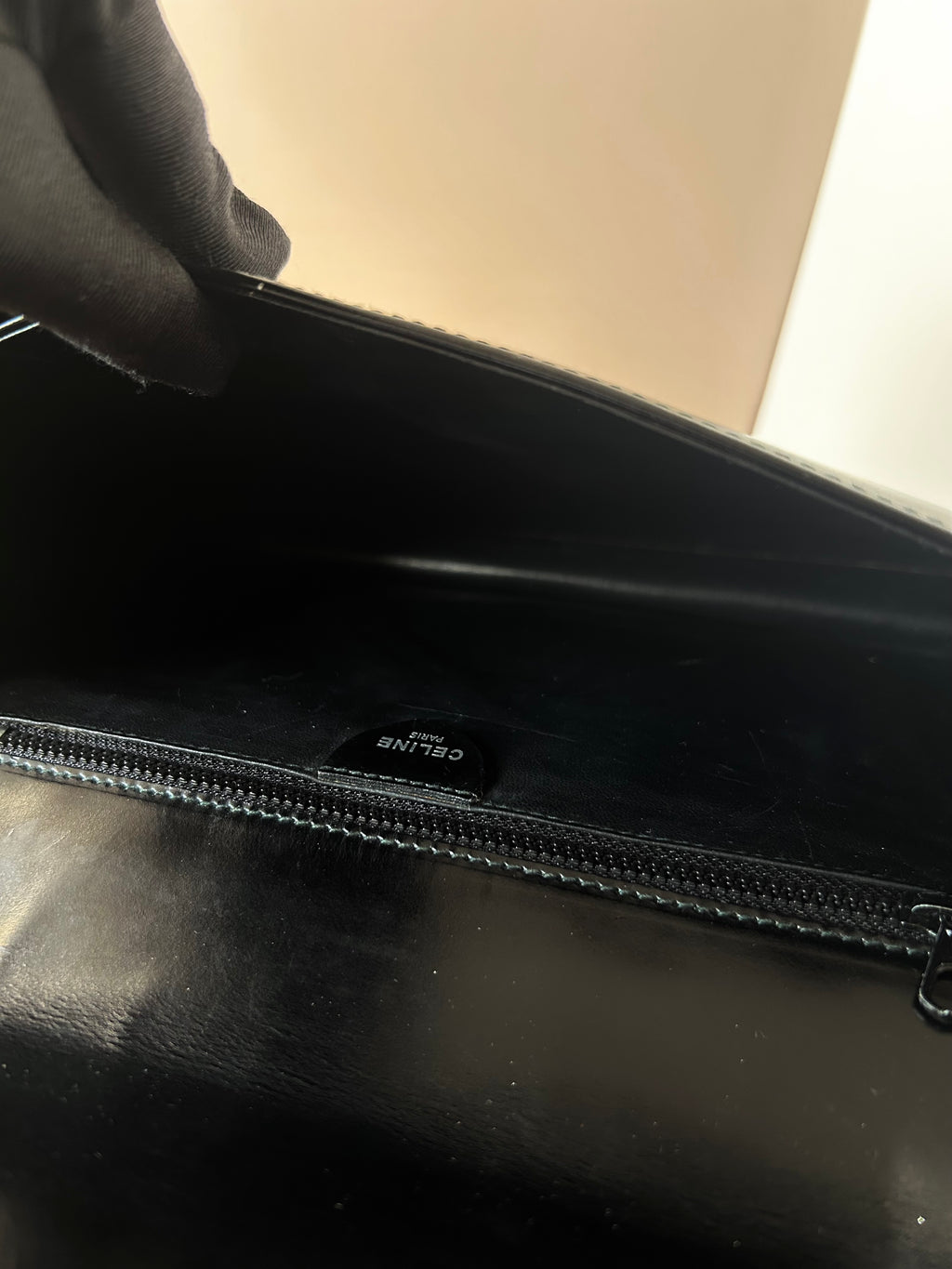 CELINE Rare Planet Black Silver Leather Envelope Bag/Side Bag/Messenger Bag