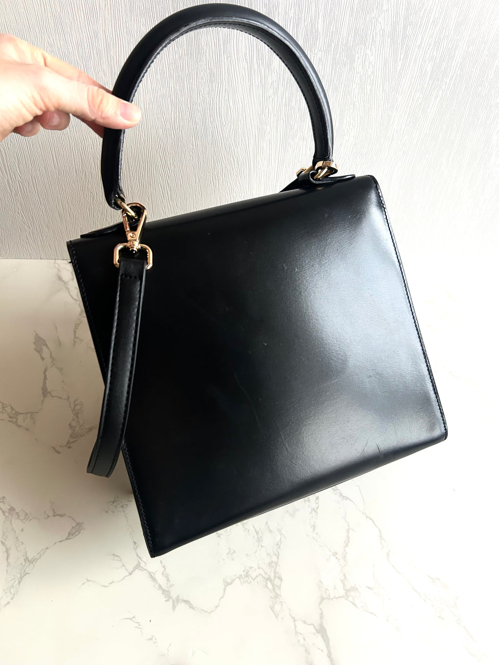 Celine Small Black and Gold Two-Way Kelly Bag Leather Crossbody Bag Shoulder Bag Handbag
