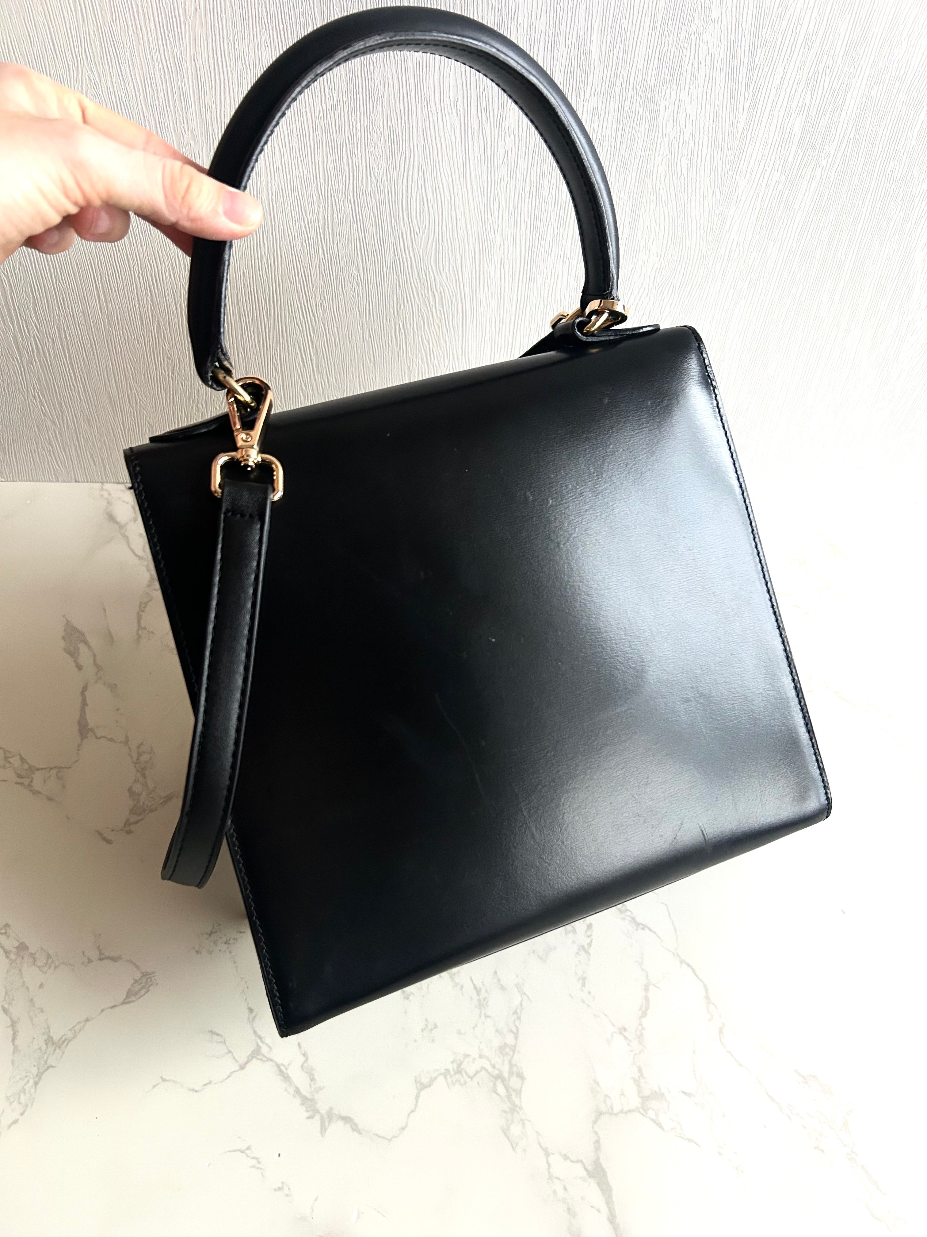 Celine Small Black and Gold Two-Way Kelly Bag Leather Crossbody Bag Shoulder Bag Handbag