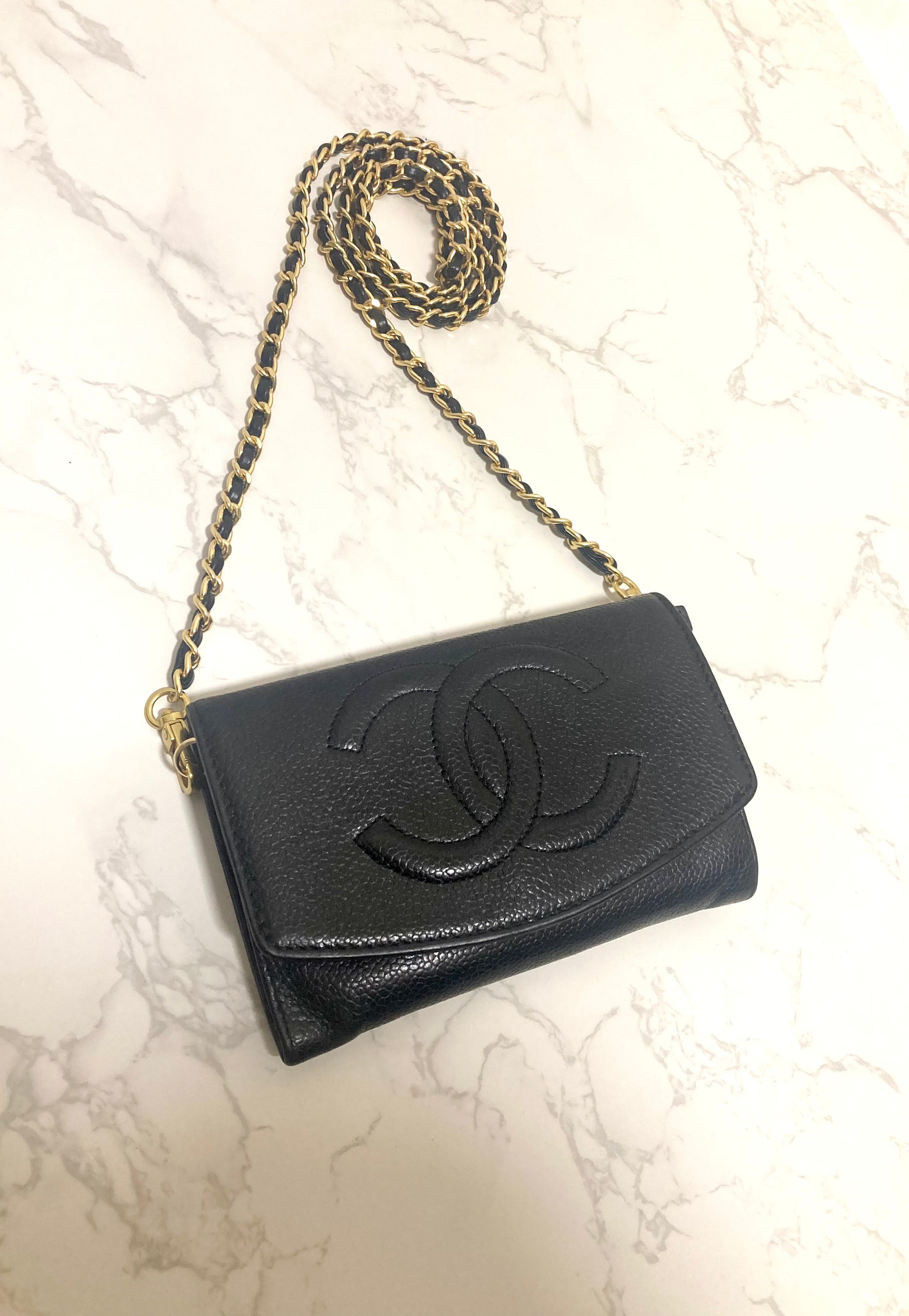 CHANEL Black Caviar Leather Chain Shoulder Bag (Add-on)