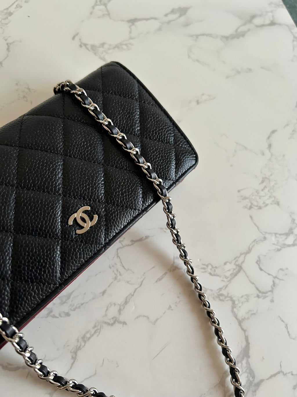CHANEL Black Caviar Leather WOC Long Wallet / Side Bag / Crossbody Bag
