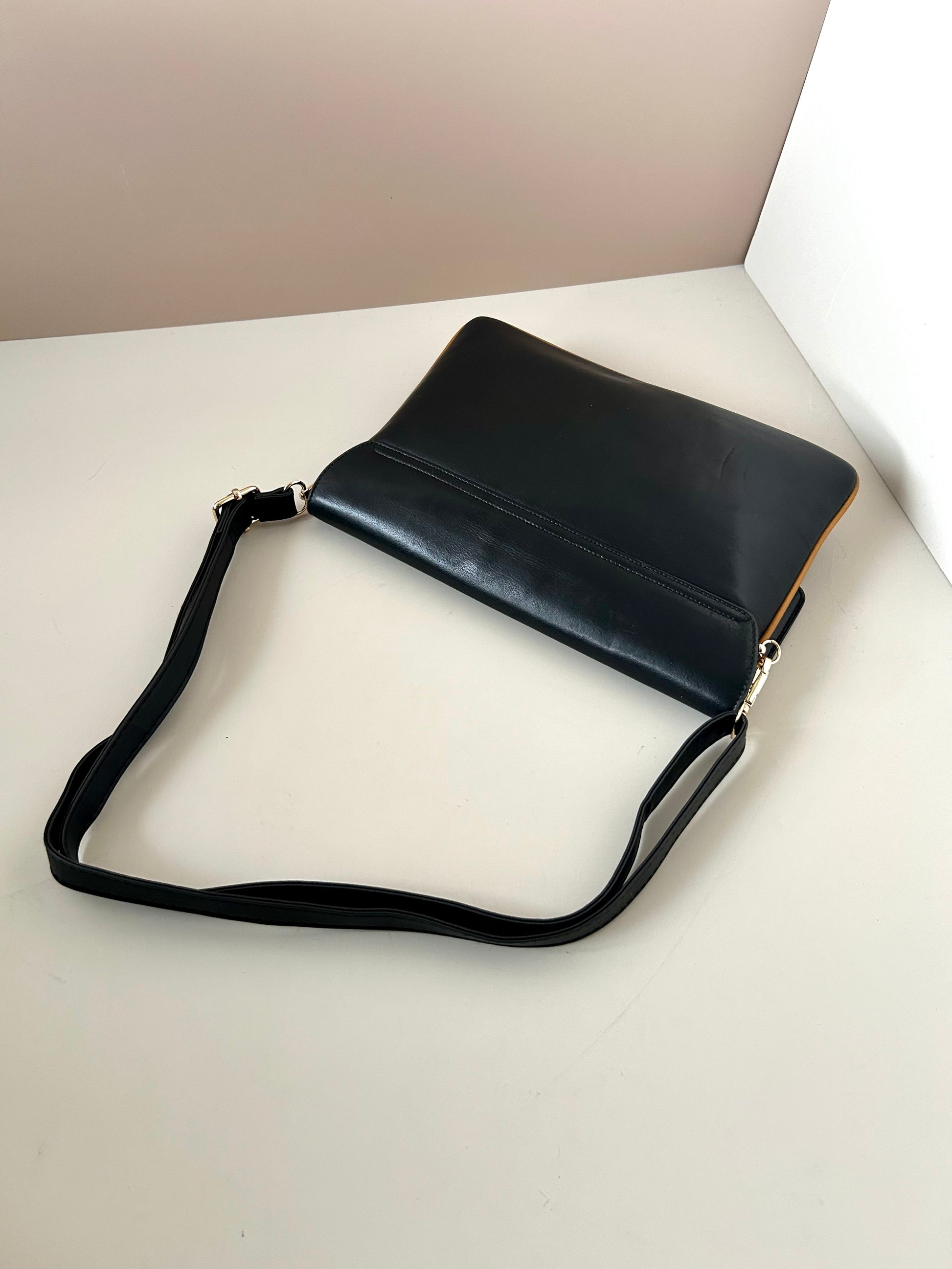 CELINE rare black carriage gold buckle side bag/clutch/crossbody bag