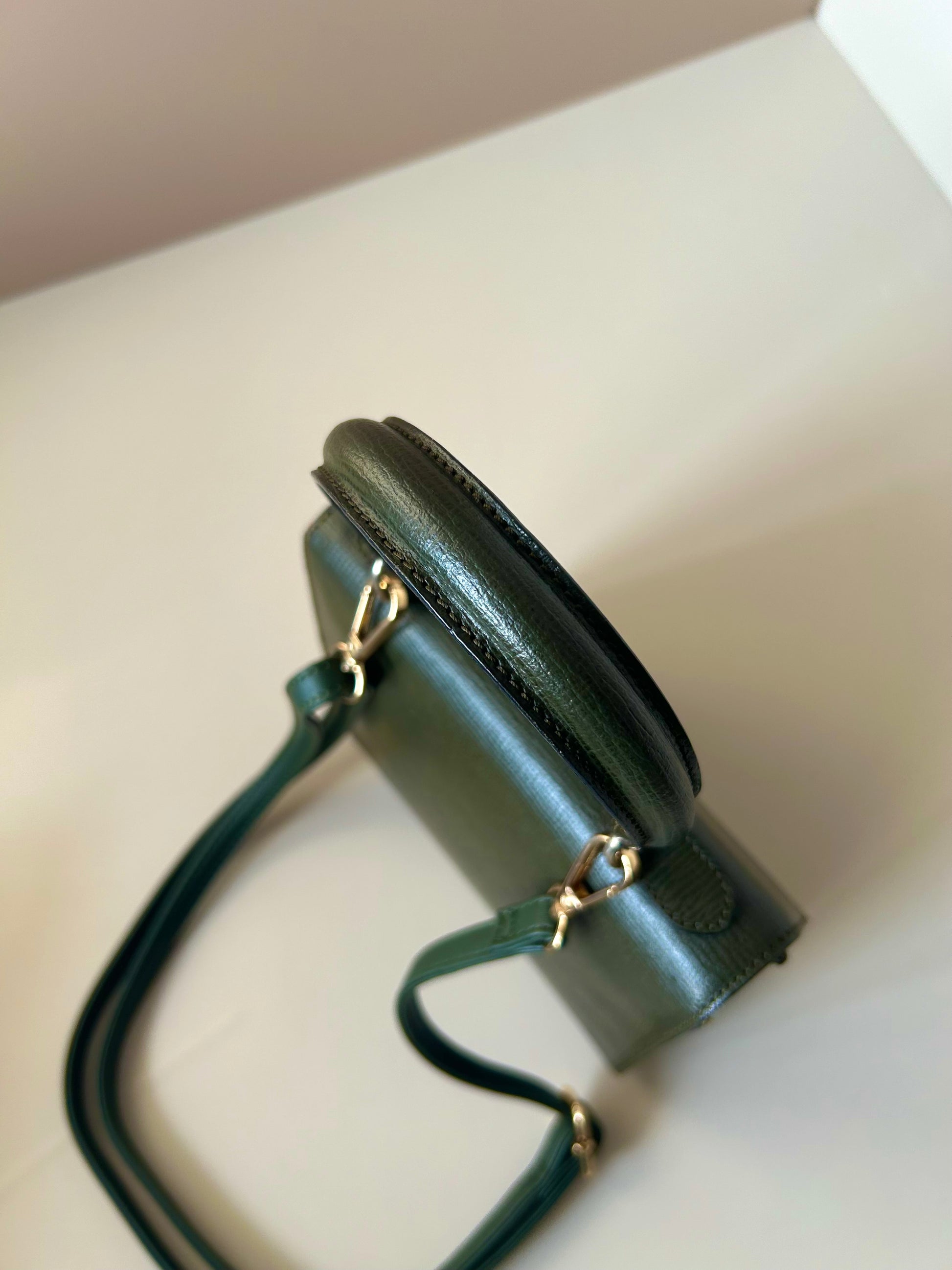 CELINE rare olive green gold buckle leather mini Kelly handbag/side bag/crossbody bag