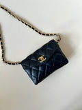 CHANEL rare black leather gold swivel buckle belt bag/side bag/clutch