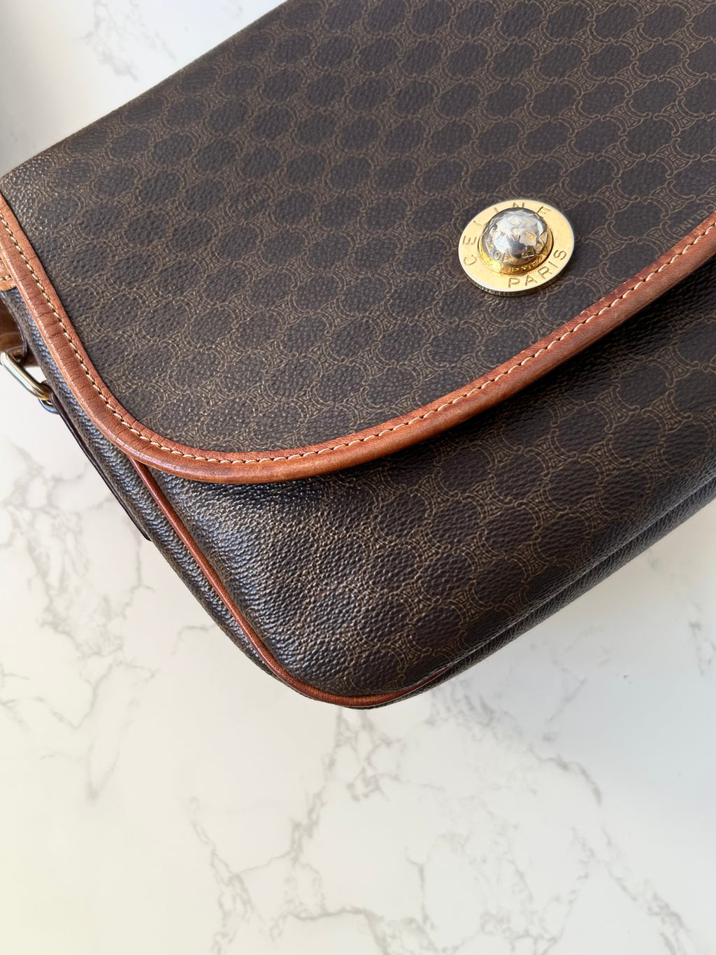 CELINE Rare Planet Brown Old Flower Leather Tofu Small Bag/Side Bag/Messenger Bag