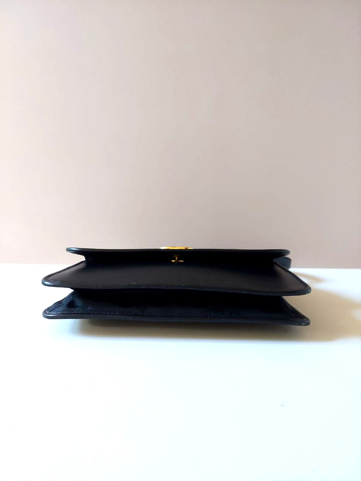 CHRISTIAN DIOR Rare black leather CD gold buckle flap side bag / short crossbody bag