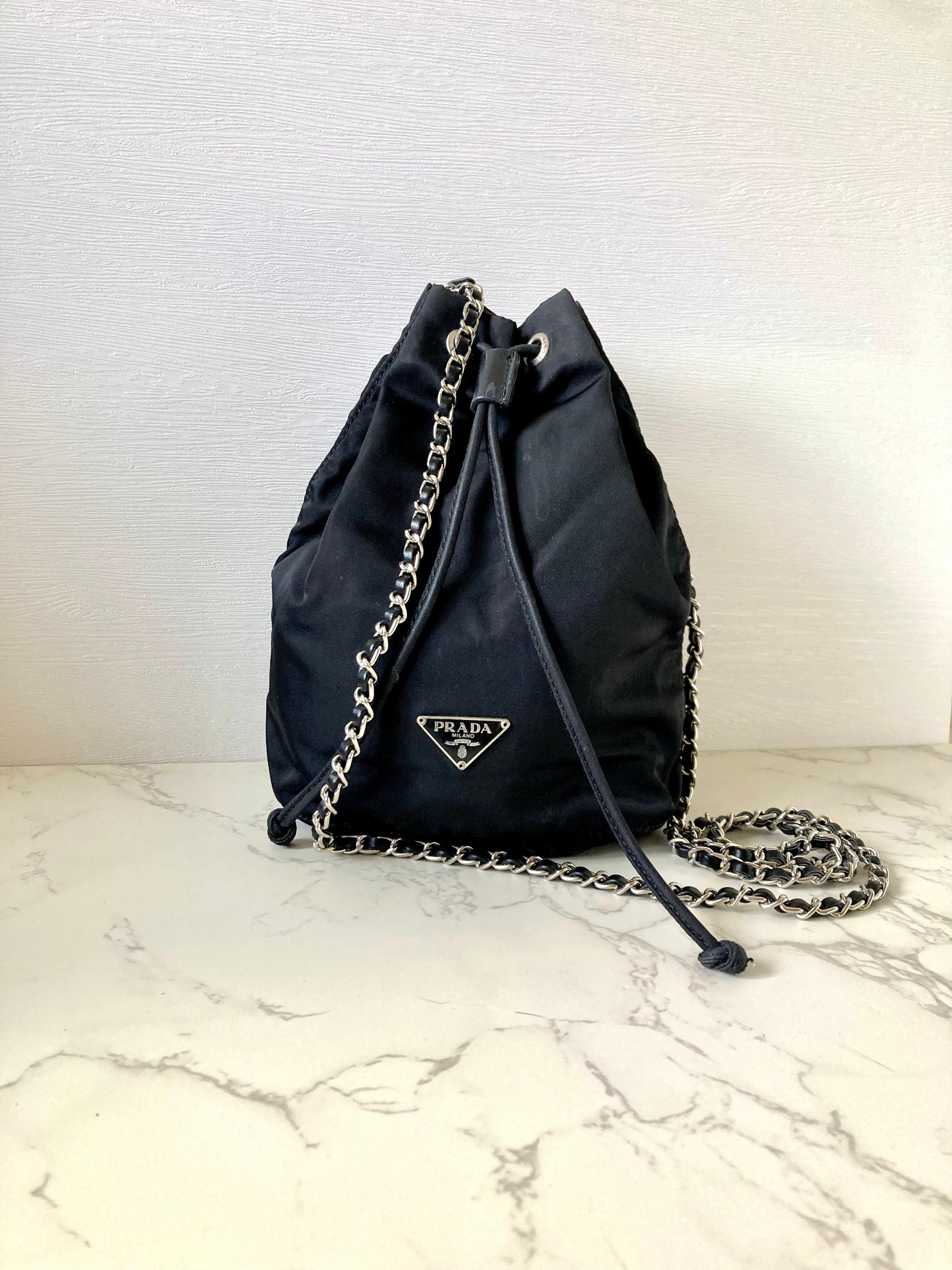 PRADA Black Mini Bucket Chain Crossbody Bag