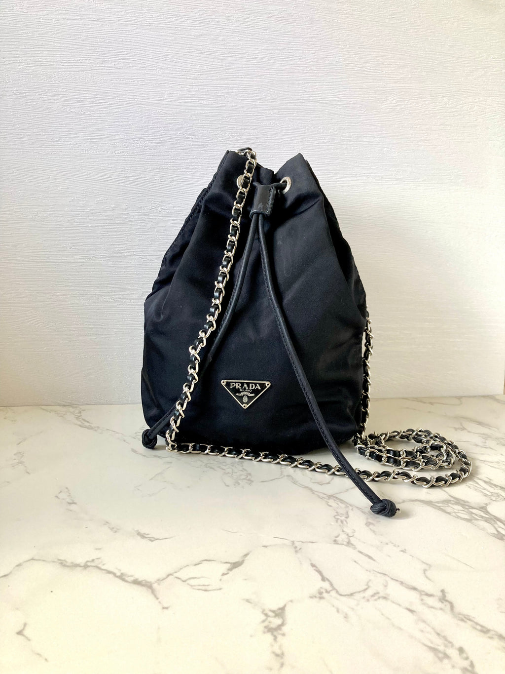 PRADA Black Mini Bucket Chain Crossbody Bag