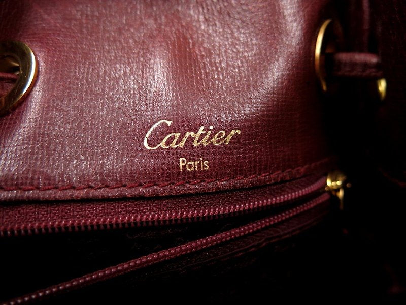 CARTIER 稀有勃根地酒紅色小水桶抽繩包/側背包/斜背包