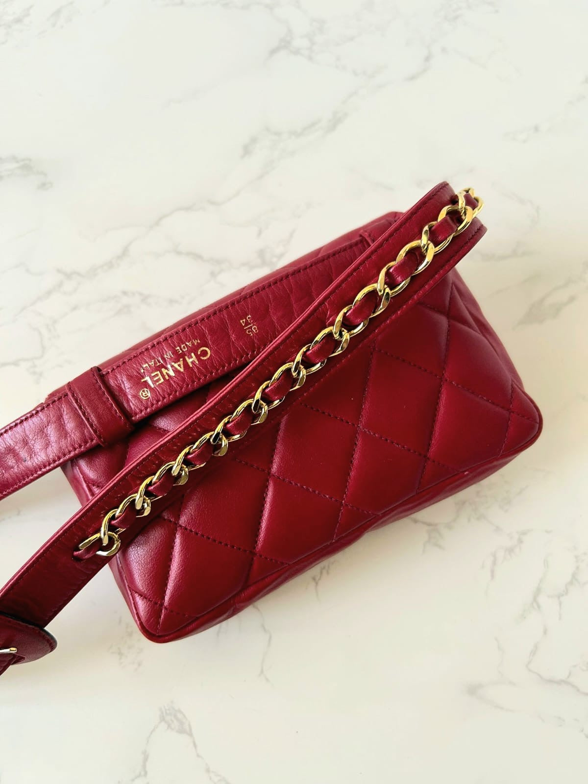 CHANEL Rare Red Matelassé Gold Turnlock Two-way Bag/Waist Bag/Shoulder Bag/Clutch
