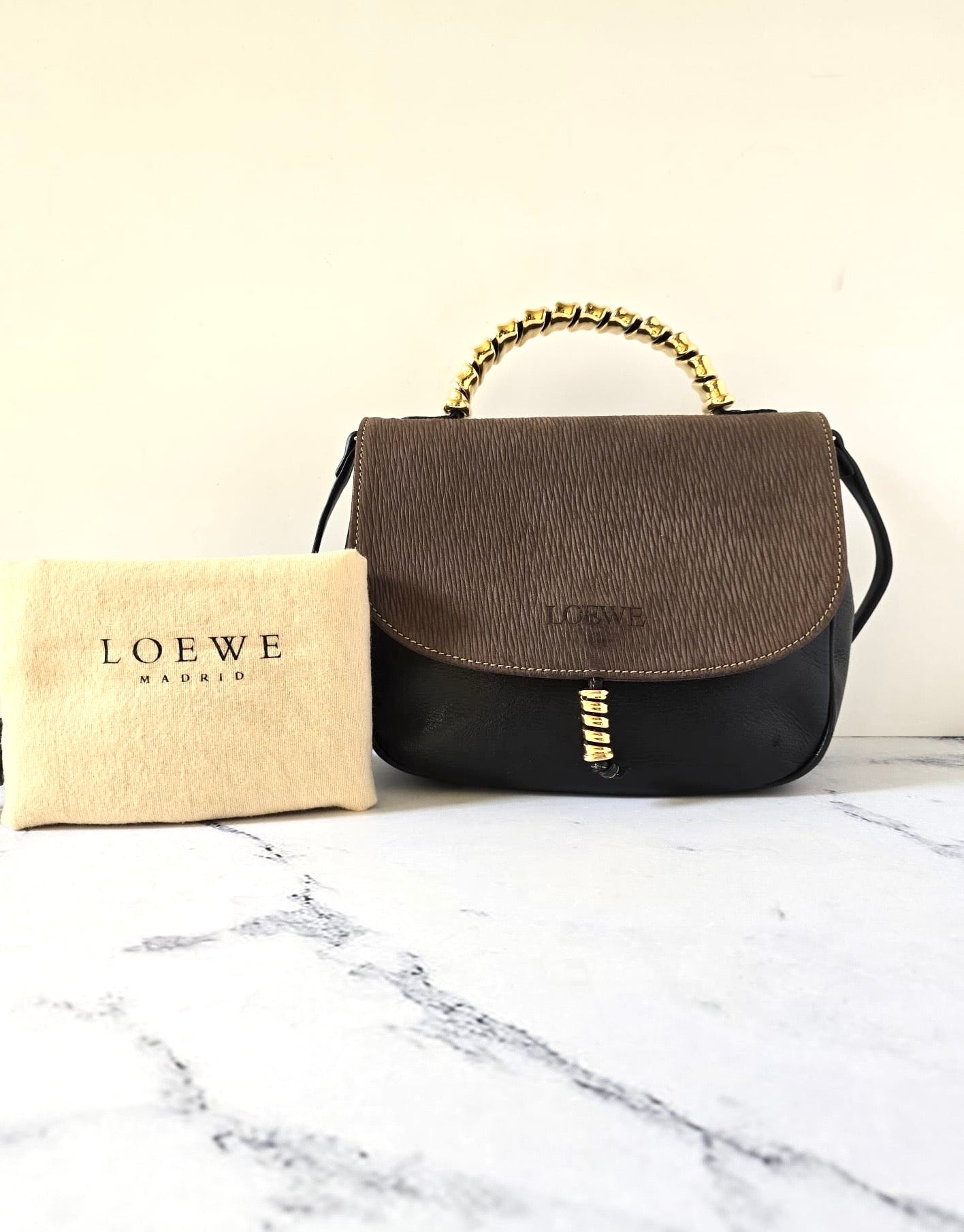 Loewe 拼色蛇骨凱莉包 中古包 側背包 斜背包 皮革包 單肩包
