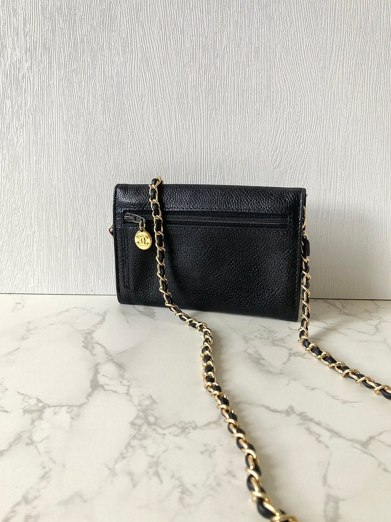 CHANEL Black Caviar Small Bag/Side Bag/Messenger Bag/Clutch Bag/Mid-Length Wallet